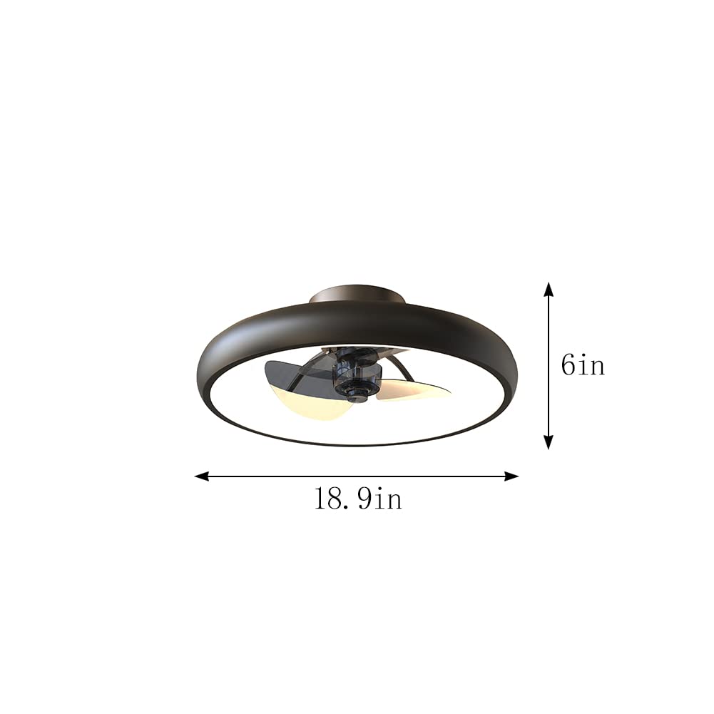 Dimmable LED Ceiling Fan with Lights - 5 Invisible Reversible Blades, Remote Control & Timer - Semi Flush Mount Low Profile (18.9 Inches, Black) - Perfect for Bedroom, Living Room & Office