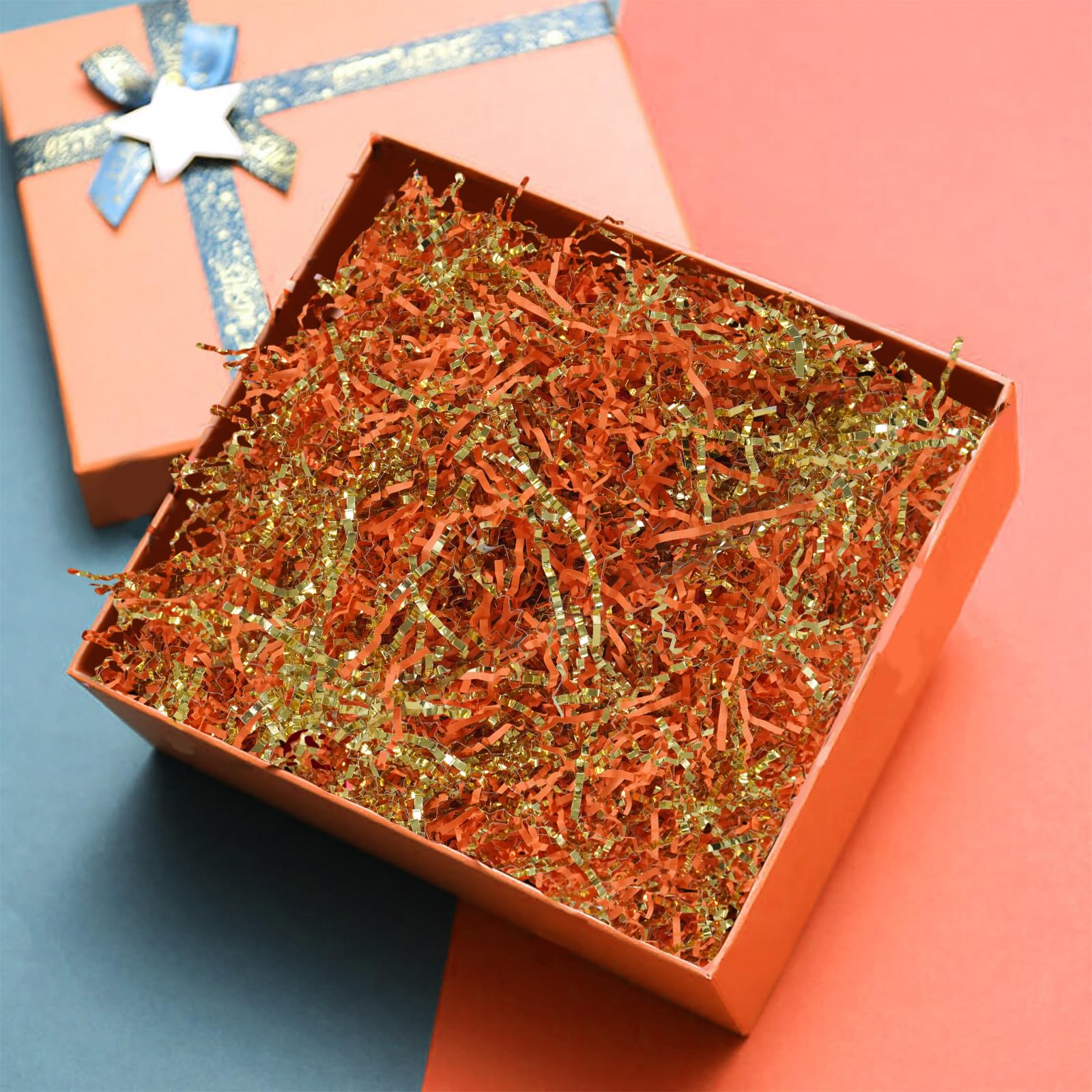 TORONTOKYO 2 LB Crinkle Cut Shredded Paper - Orange & Gold Gift Wrapping Filler, Basket Stuffing for Fall, Thanksgiving, Birthday, Wedding & Party Decorations | Perfect for Autumn Centerpieces, Gift Baskets, Table Scatters and Seasonal Crafting