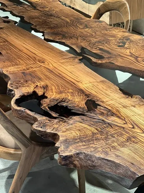 Handcrafted Live Edge Epoxy Resin River Dining Table - Solid Chestnut Wood - Perfect for Modern Farmhouse, Rustic & Contemporary Dining Rooms