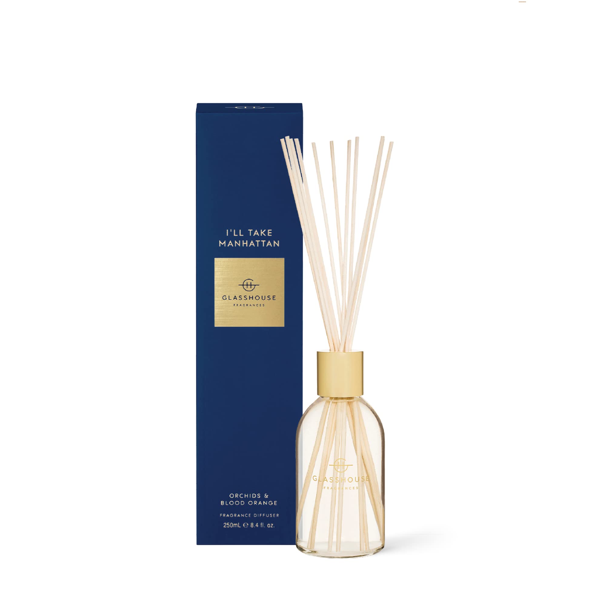 Glasshouse Fragrances I'll Take Manhattan Reed Diffuser - Orchid & Blood Orange Scented Home Decor (8.5oz/250mL) | Natural, Oil-Free Room Fragrance for Living Room, Bedroom & Office