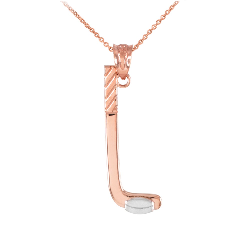 14K Rose Gold Hockey Stick and Puck Sports Pendant Necklace - Elegant Jewelry for Hockey Fans, Players & Coaches - Perfect for Games, Gifts & Sports Events