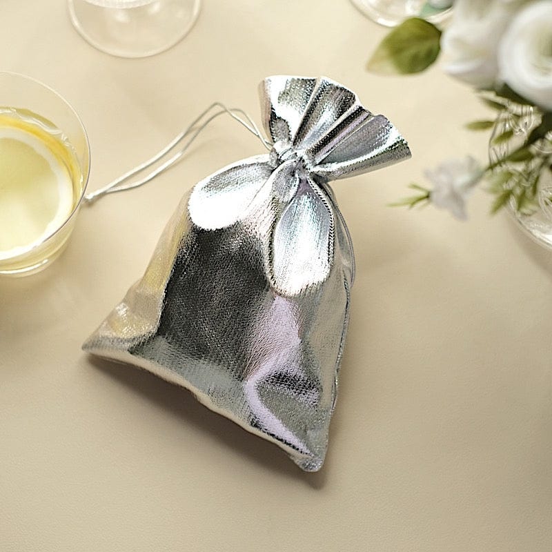10 Pack Metallic Lame Polyester Wedding Favor Bags with Drawstring - Elegant Gift Bags for Bridal Shower, Birthday Party & Special Events