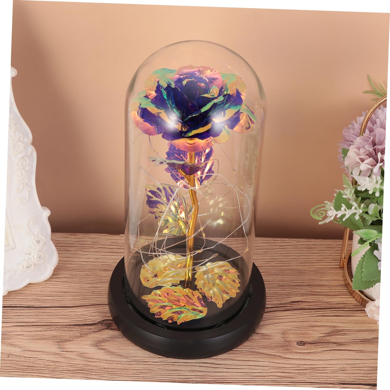 Yardenfun Eternal Flower Lamp - Glass Rose LED Night Light for Home Decor, Bedroom, Living Room, Romantic Gifts for Women