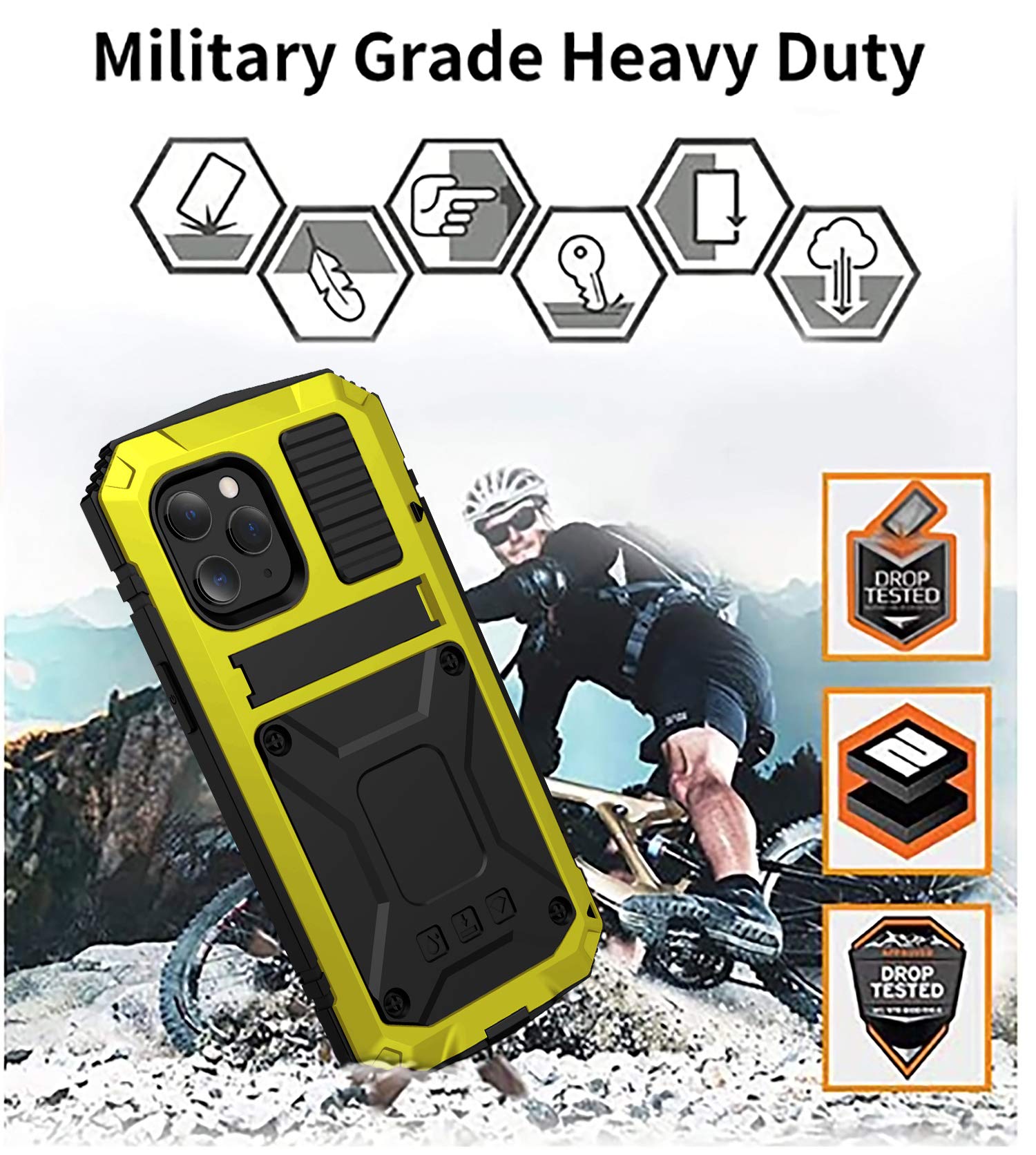 iPhone 12 Pro Max Case - Heavy Duty Military Armor with Built-in Screen Protector | Shockproof & Drop Tested | Full Body Protection | Yellow | Perfect for Outdoor Activities, Travel & Daily Use