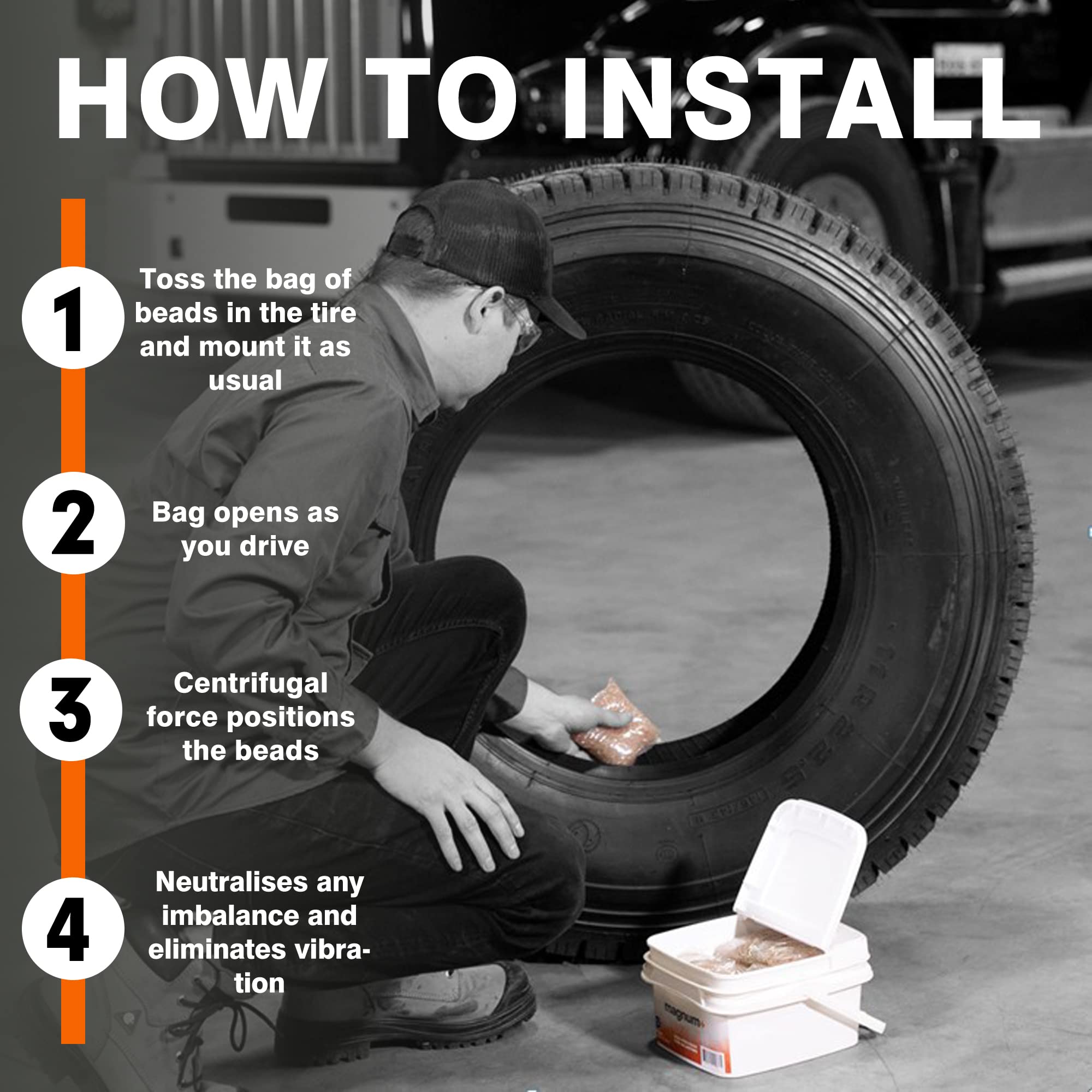 Martins Industries Magnum+ Tire Balancing Beads for Trucks & Trailers - 24 Bags (4.5oz/128g Each) - Eliminate Wheel Vibration & Improve Fuel Efficiency - Perfect for Fleet Maintenance & Long-Haul Driving
