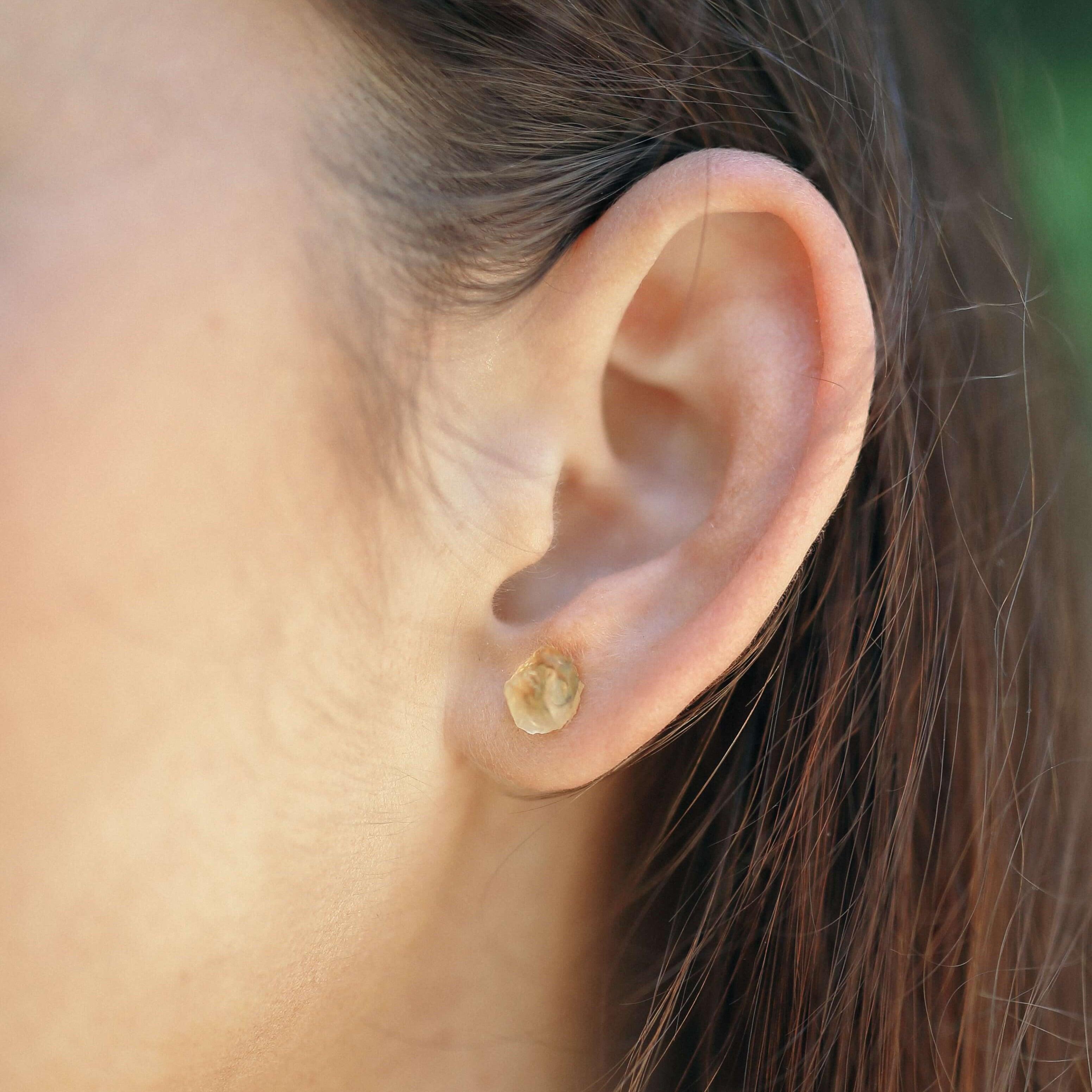 Natural Yellow Citrine Raw Crystal Stud Earrings for Women - Healing Stone Jewelry for Everyday Wear & Spiritual Energy