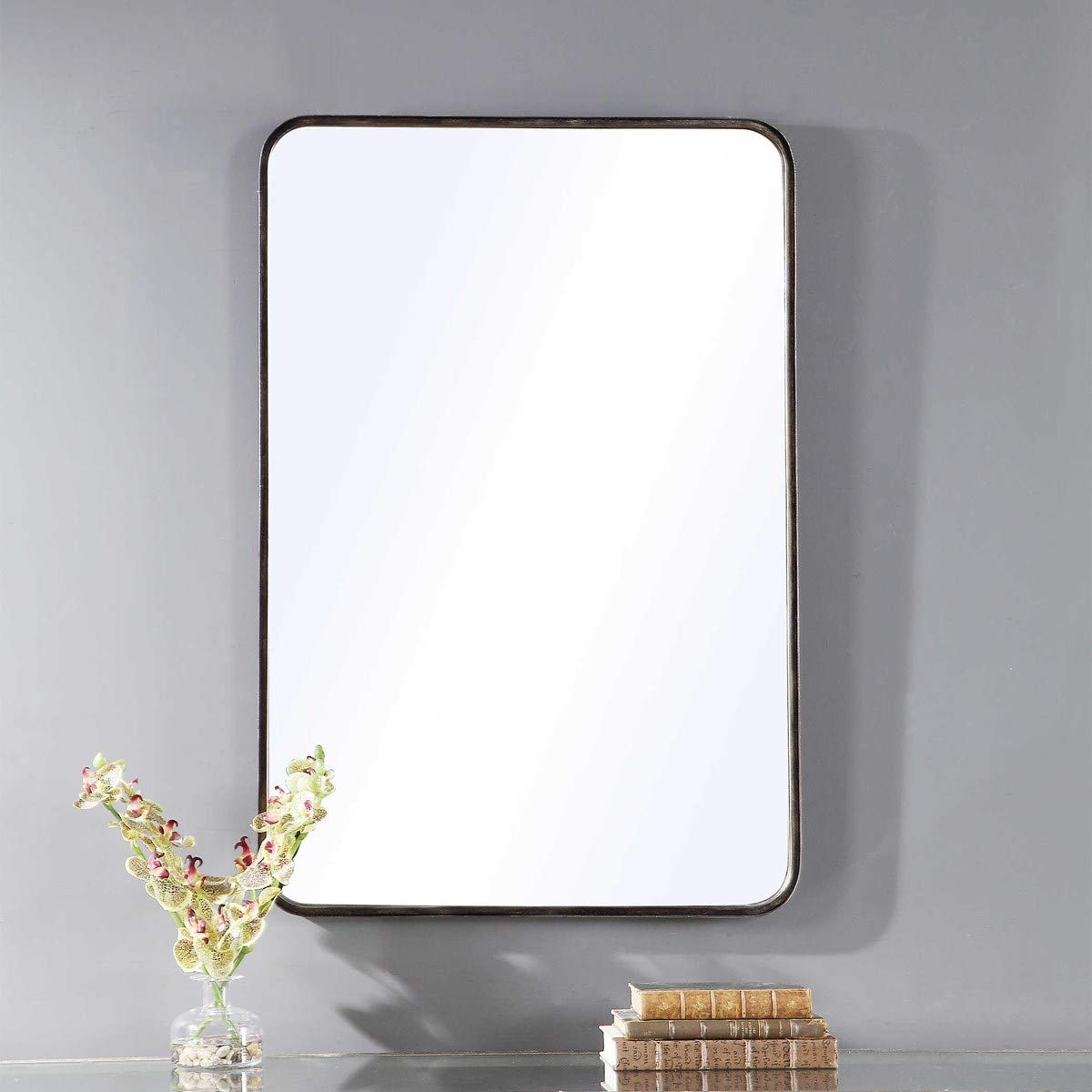 Spinner Moss & Fig Everton Dark Bronze Wall Mirror - 24x36 Inch Contemporary Rectangle Metal Frame with Gold Highlights - Perfect for Living Room, Bedroom, or Entryway Decor