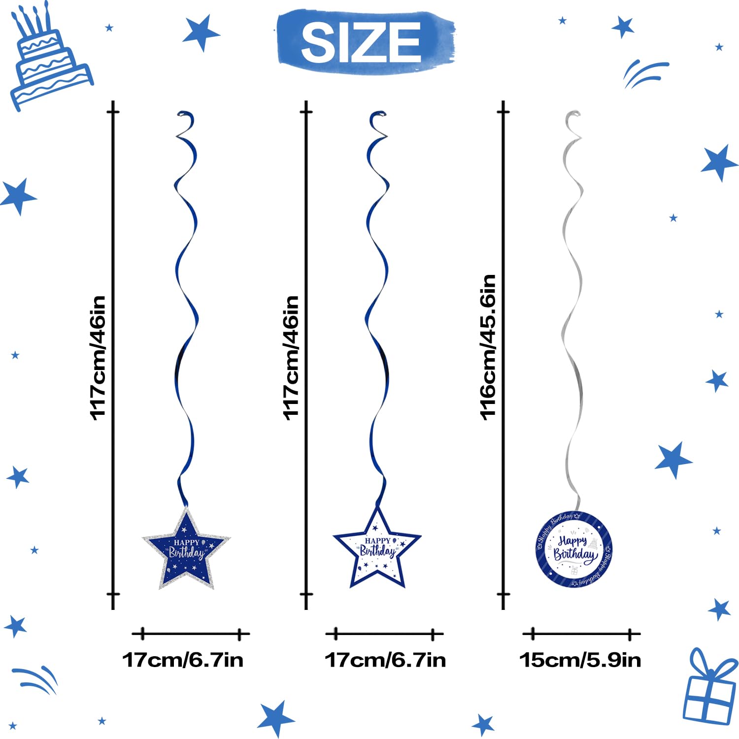 85th Birthday Blue & Silver Glitter Swirl Streamers - 15 Pcs Hanging Party Decorations Kit for Milestone Celebrations | Perfect for Wall Decor, Photo Backdrops, and Birthday Party Sign Enhancements