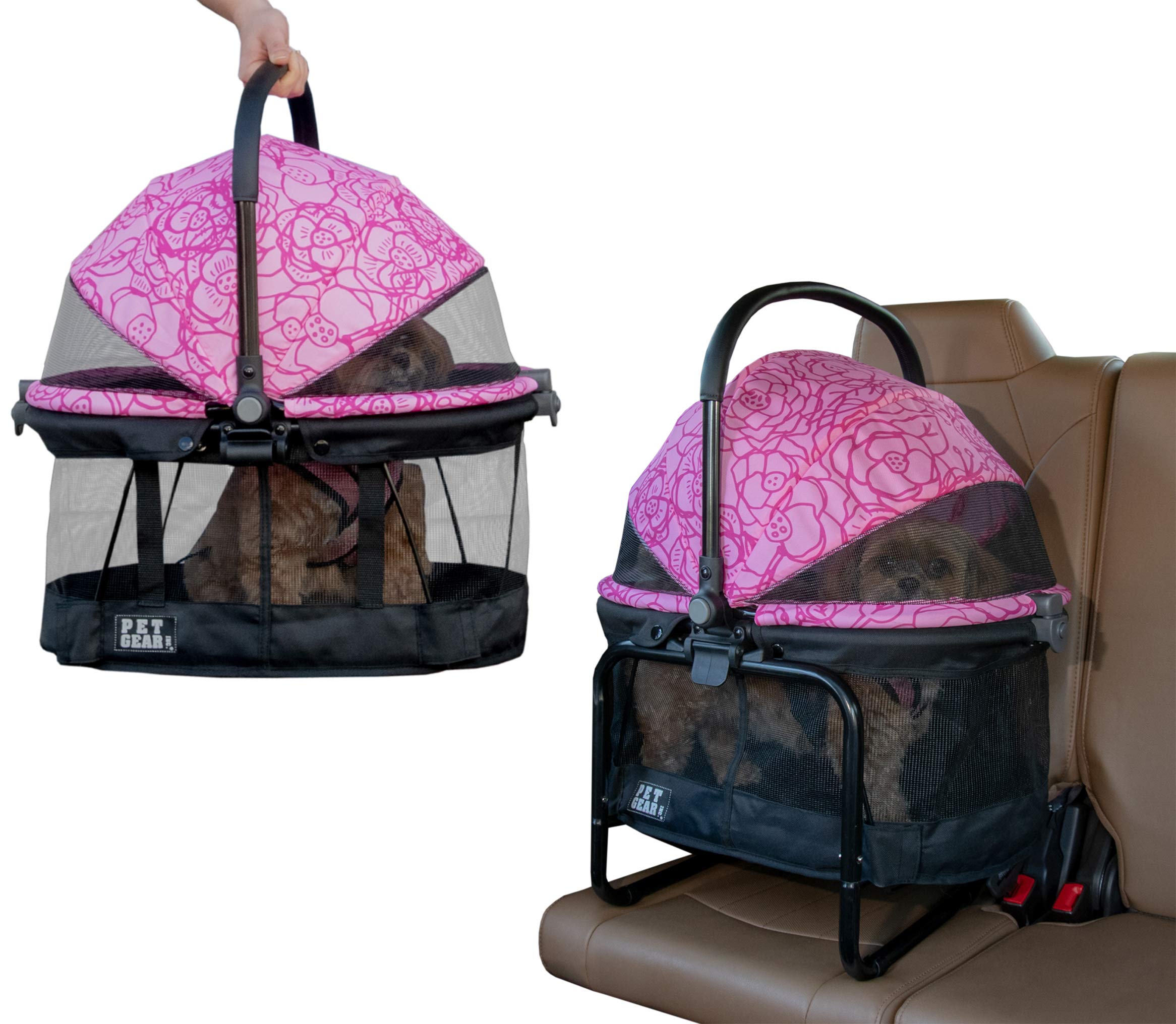 360° View Pet Carrier & Car Seat for Small Dogs & Cats - No-Zip Design, Mesh Ventilation, Easy Push Button Entry, Booster Seat Frame - Perfect for Travel, Vet Visits & Daily Commutes (Blossom)