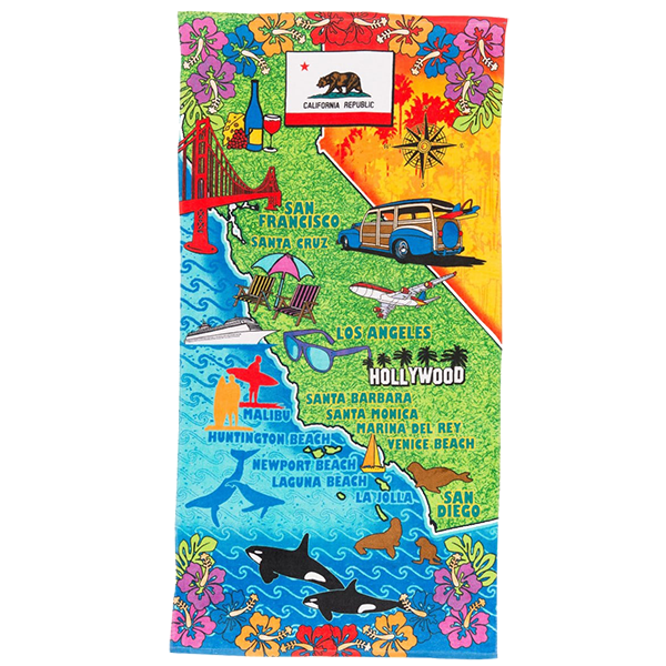 California Map Beach Towel - Large 60