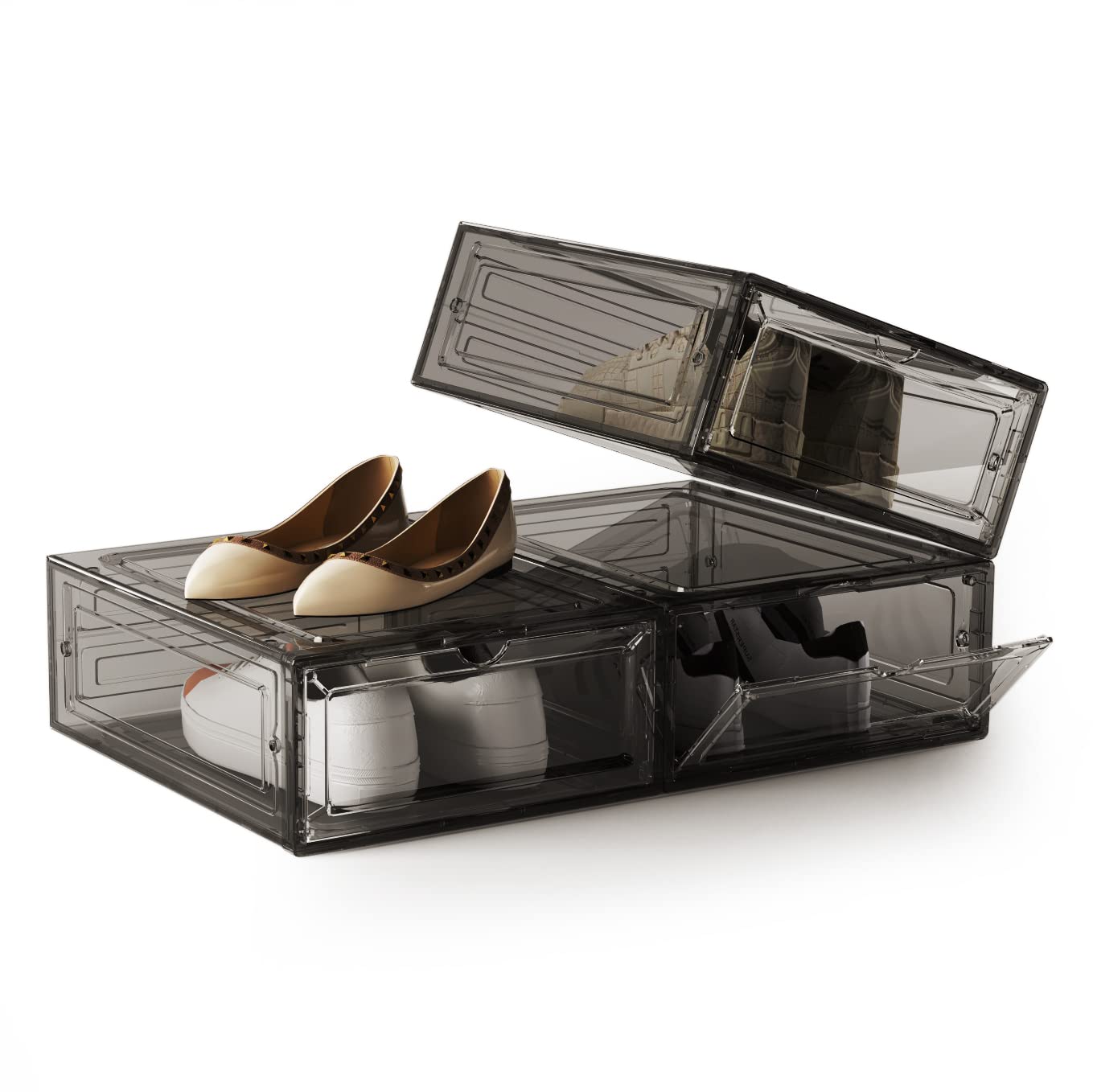 DEZENE Clear Stackable Shoe Box Organizer - 3 Pack Drop Front Plastic Shoe Storage Containers for Closet | Fits Men's Shoes Up to Size 12 | Perfect for Sneaker Collection Display & Home Organization