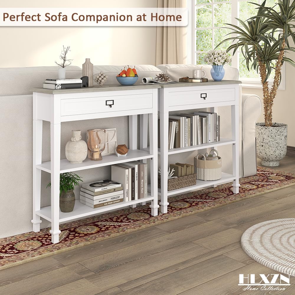 30 Inch Narrow Console Table with Drawer & Bottom Shelf - Entryway, Living Room, Hallway Furniture - Perfect for Small Spaces & Home Decor (White)