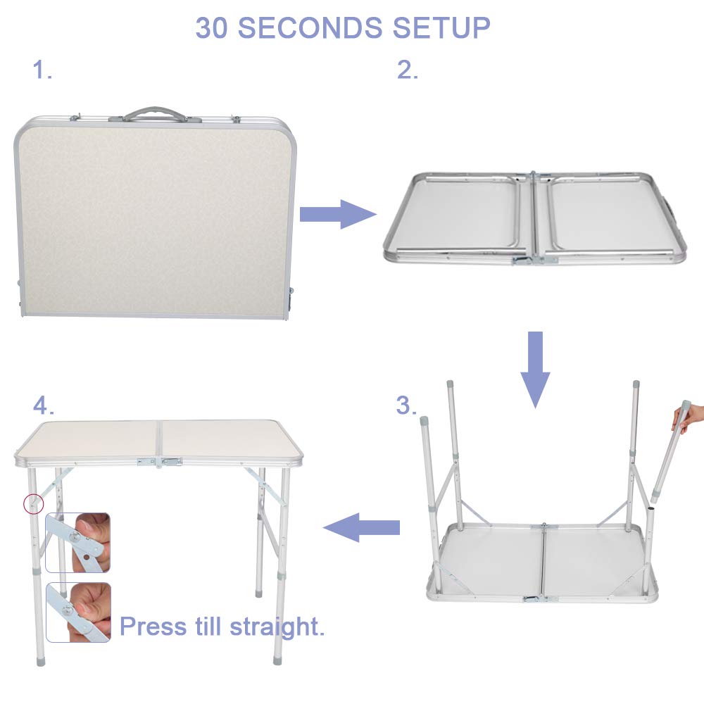 3FT Lightweight Aluminum Folding Camping Table - Portable Outdoor Picnic Table with Carrying Handle for Backpacking, Beach, Tailgating & RV Trips