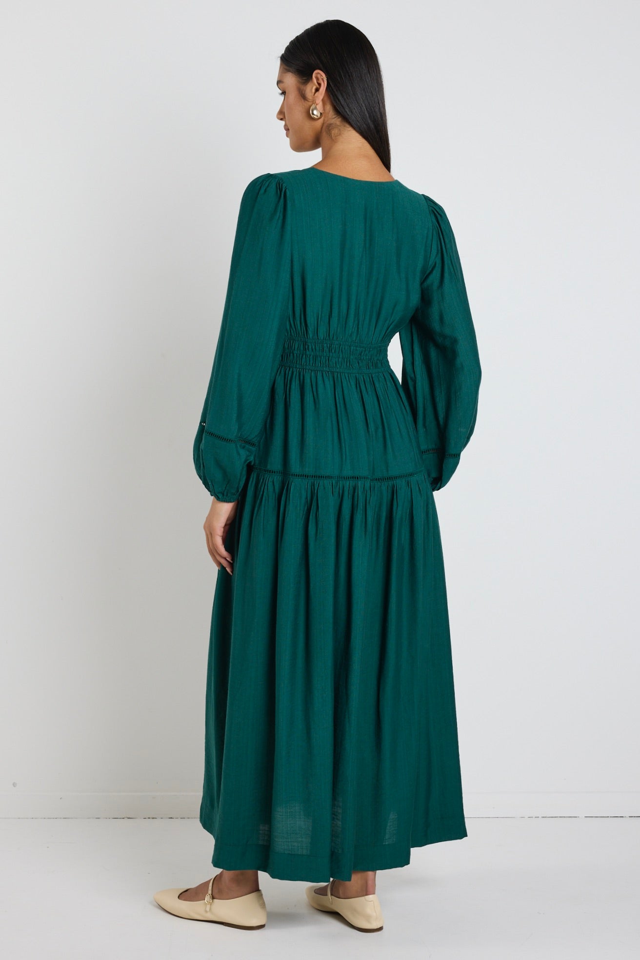 Divine Forest Balloon Sleeve Tiered Maxi Dress for Women - Flowy Boho Summer Dress with Pockets - Perfect for Beach Vacations, Weddings & Date Nights