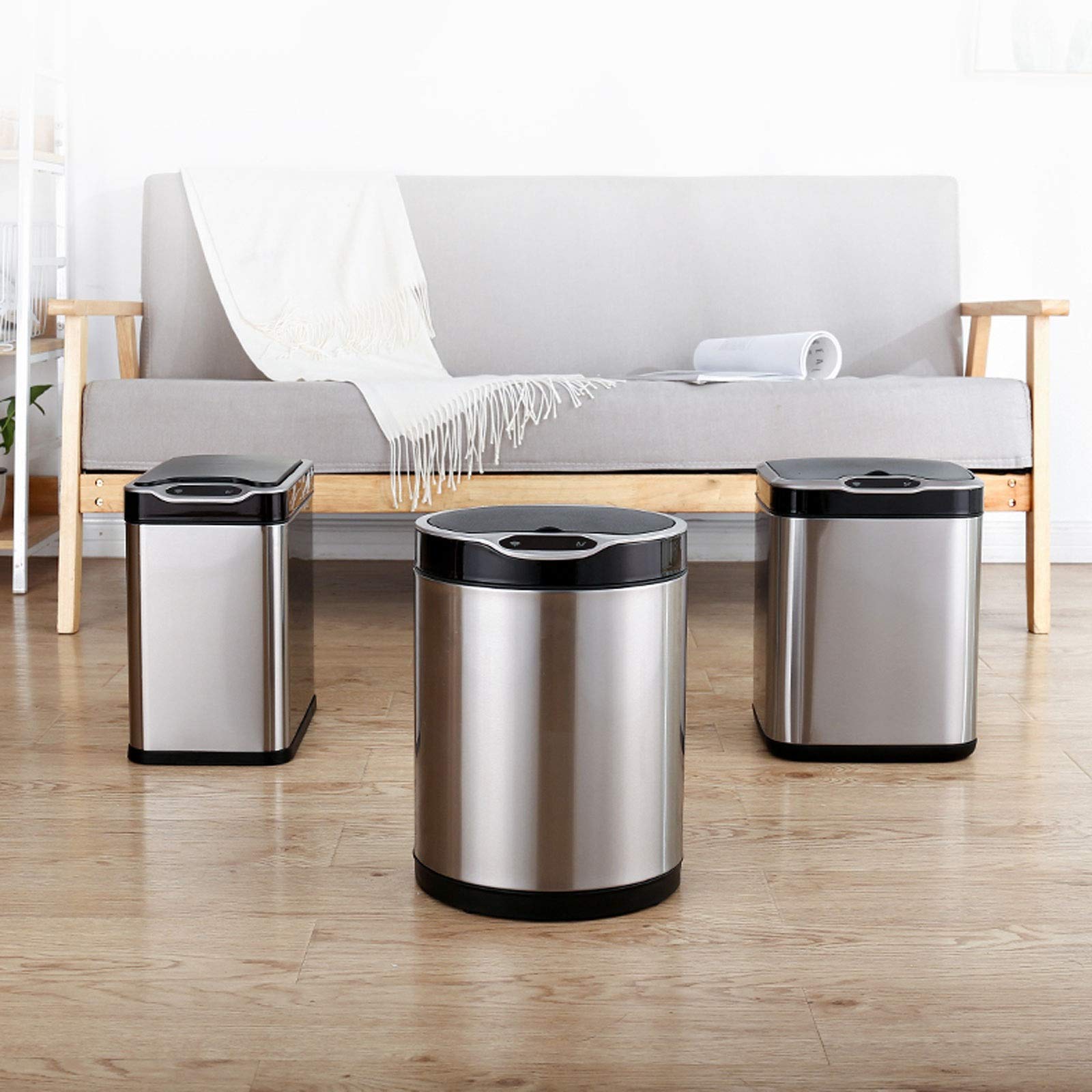 Stainless Steel Trash Can with Lid - 13 Gallon Square Kitchen Garbage Bin, Dual-Power (Battery/Charging) Smart Sensor Trash Can for Home & Office - Modern Waste Bin for Kitchen, Bathroom, or Office Spaces