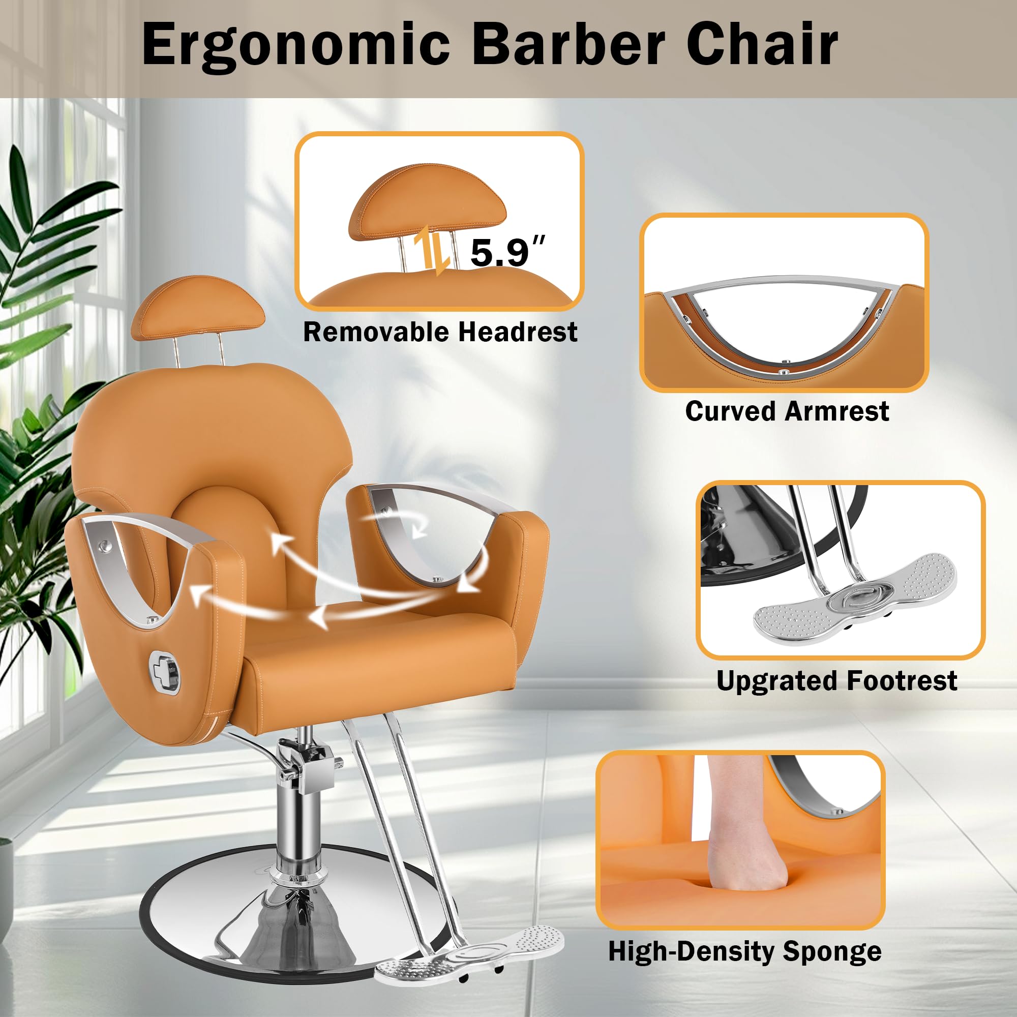 Professional Salon Chair for Hair Stylists & Barbers - 360° Rotating Hydraulic Hairdressing Chair with Adjustable Height, Shampoo Back & Footrest - Perfect for Hair Salons, Barber Shops, Tattoo Studios & Spa Beauty Treatments