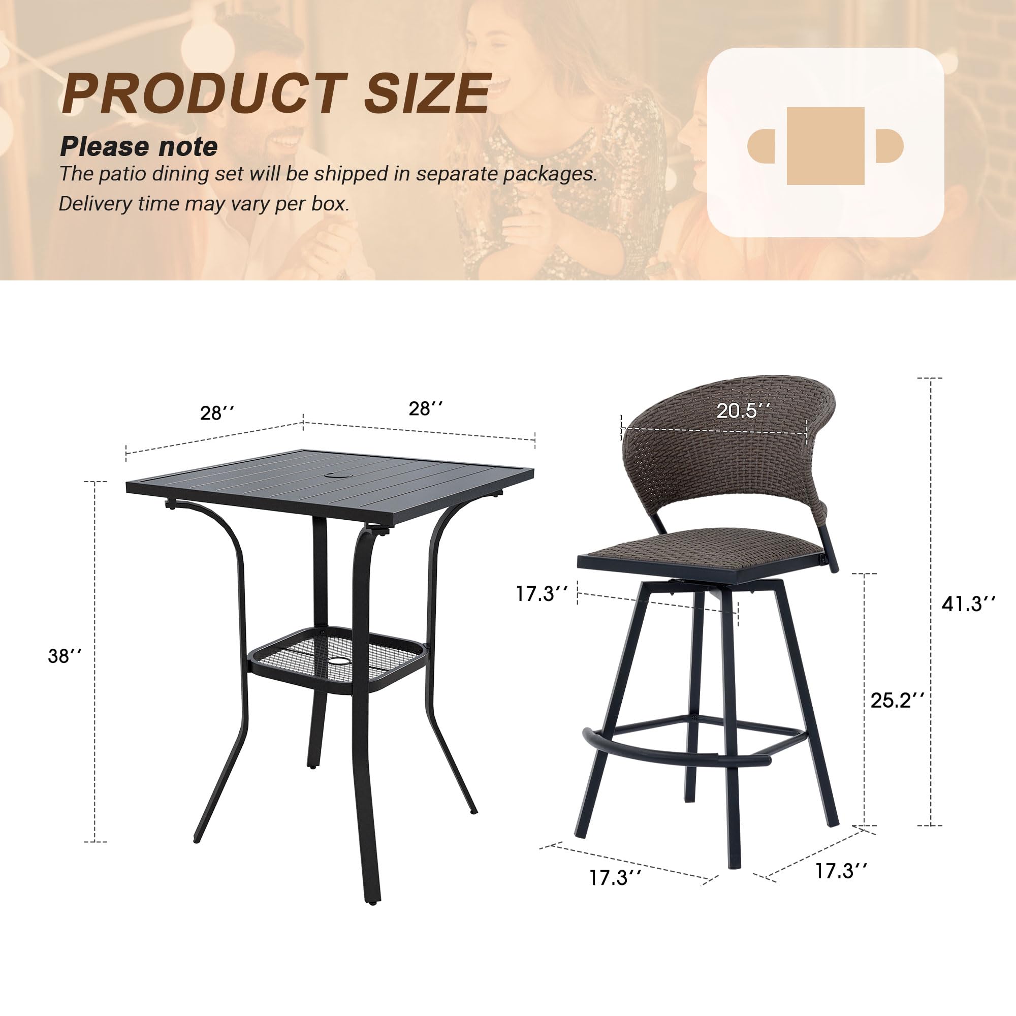VICLLAX 3-Piece Outdoor Bar Set with 28