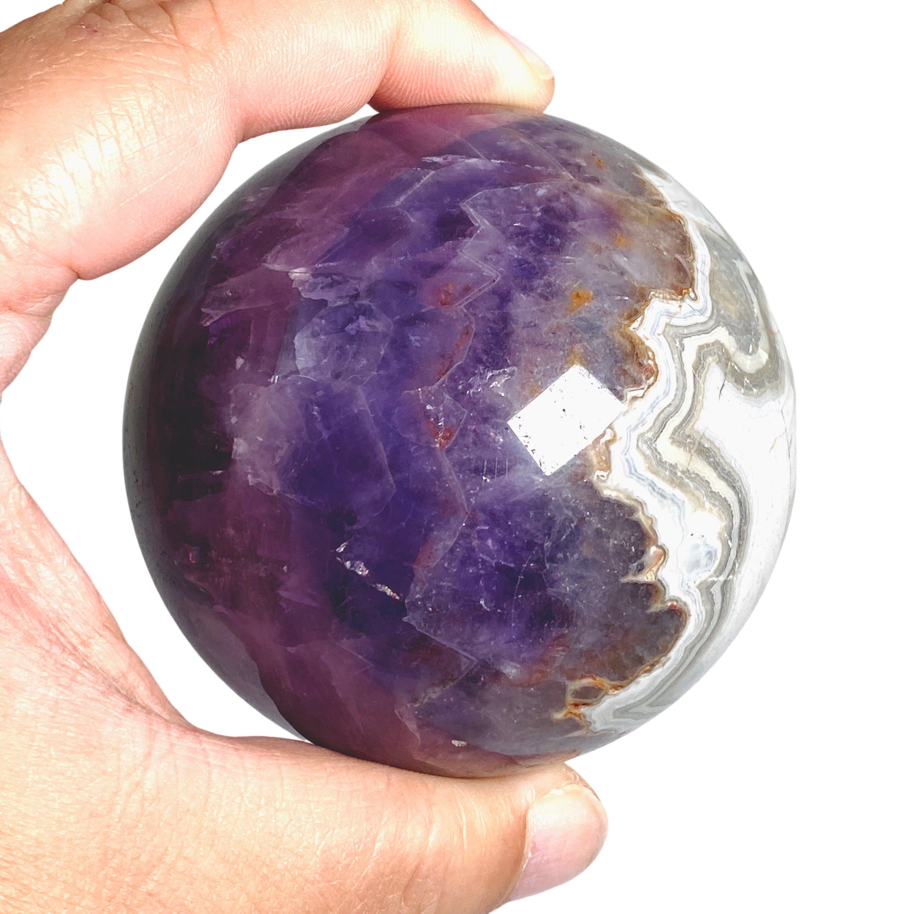 Natural Amethyst Agate Sphere - Healing Crystal for Meditation, Yoga & Home Decor - AMAS 02