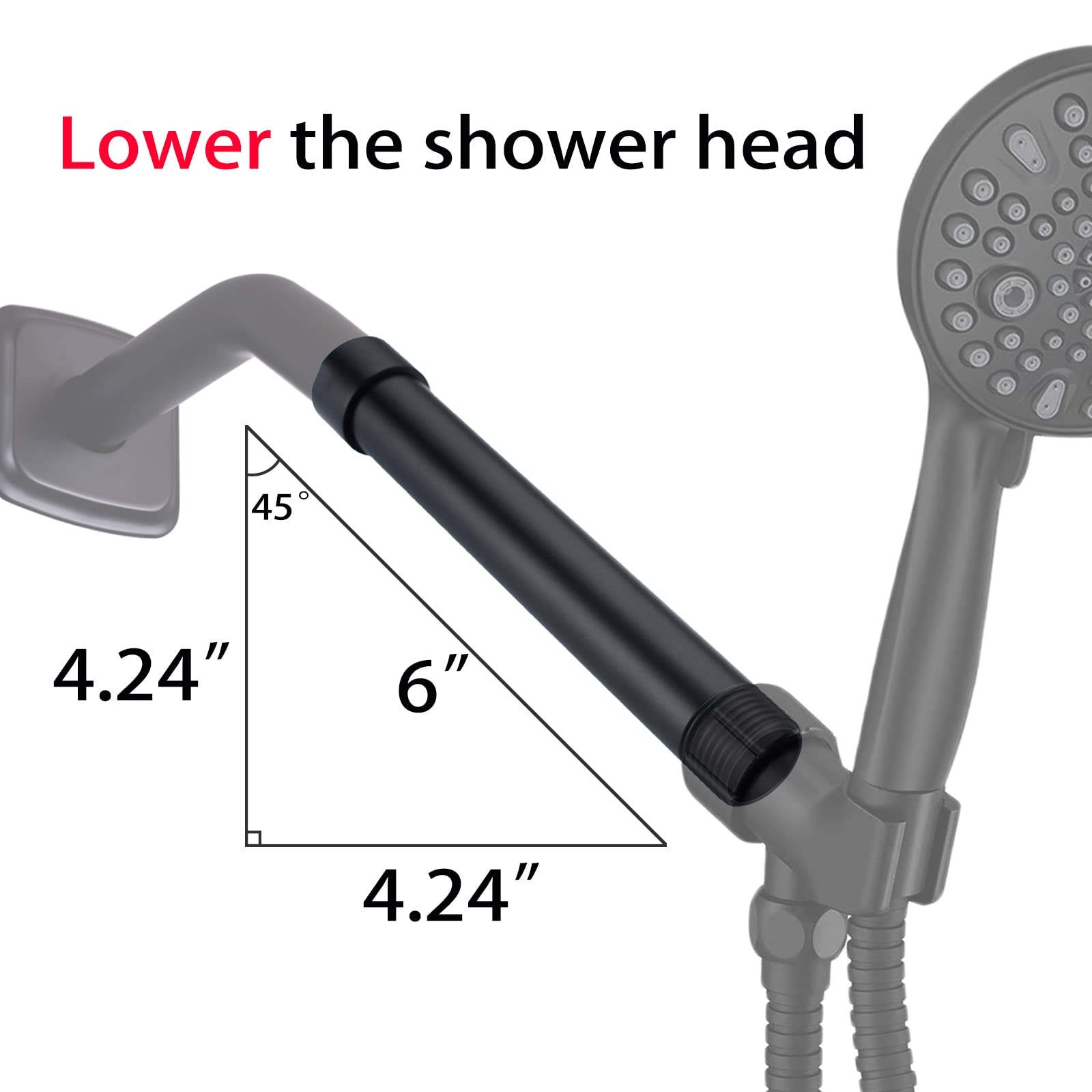 TRUSTMI 6 Inch Stainless Steel Shower Arm Extension - Matte Black Straight Shower Head Extender for Bathroom & Spa - Perfect for Low Ceiling Showers, Bathroom Renovations & Enhanced Water Flow Experience