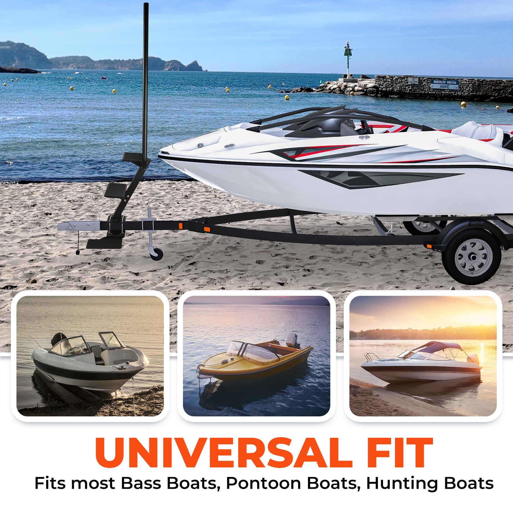 Heavy Duty 3 Step Boat Trailer Ladder - 400 LB Capacity with Non-Slip Surface & Sturdy Handle - Universal Fit for Bass Boats, Pontoon Boats & Trailers - Perfect for Easy Boarding & Safe Water Access