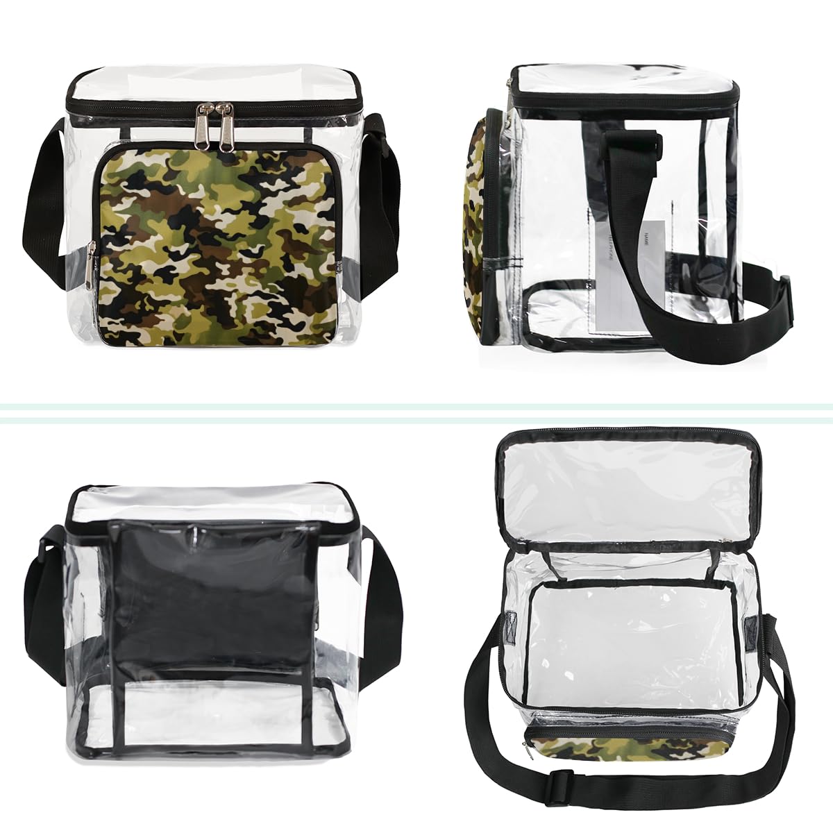 Military Camo Clear Tote Bag with Handles - Transparent Crossbody Shoulder Bag for Outdoor, Travel, Picnic, Concerts & Sports Events (Stadium Approved) - Durable Lunch Bag for Camping, Hiking, Beach & School Use