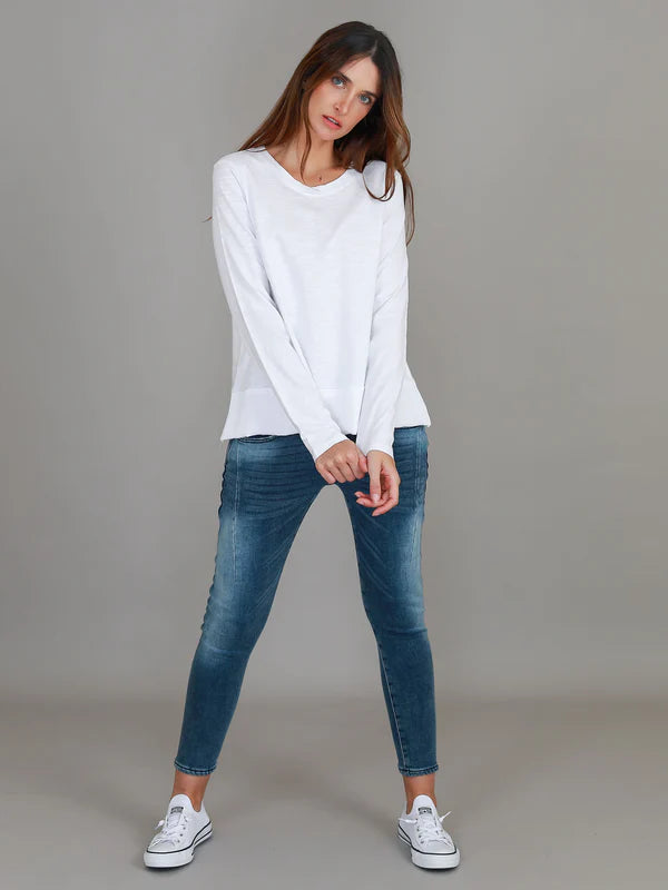 Sonya Women's Long Sleeve T-Shirt - Soft Cotton Basic Tee for Casual Wear (White) | Perfect for Layering, Office Outfits & Everyday Comfort