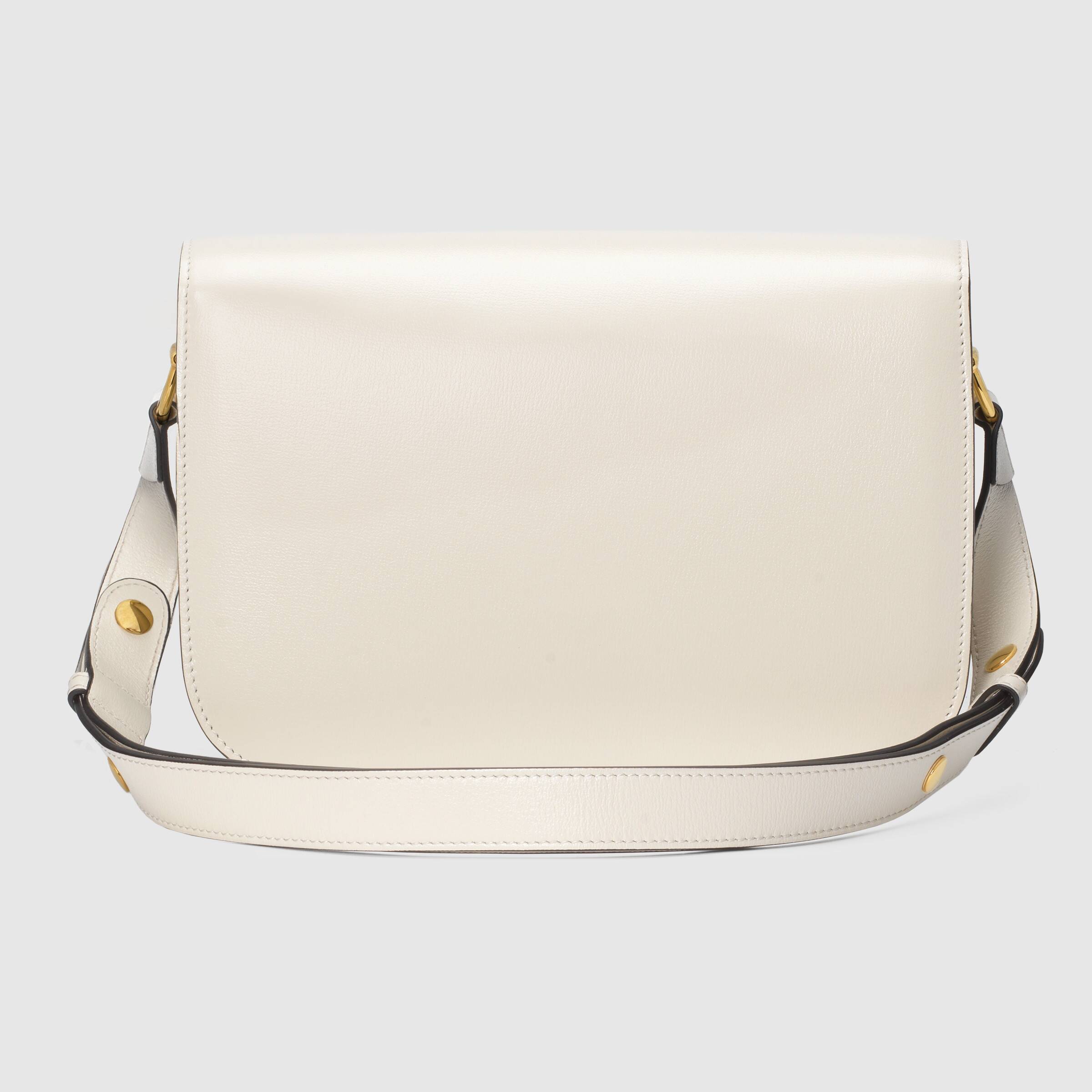 Gucci 1955 Horsebit Shoulder Bag White Leather Crossbody Purse for Women | Luxury Designer Handbag for Work, Travel & Everyday Use