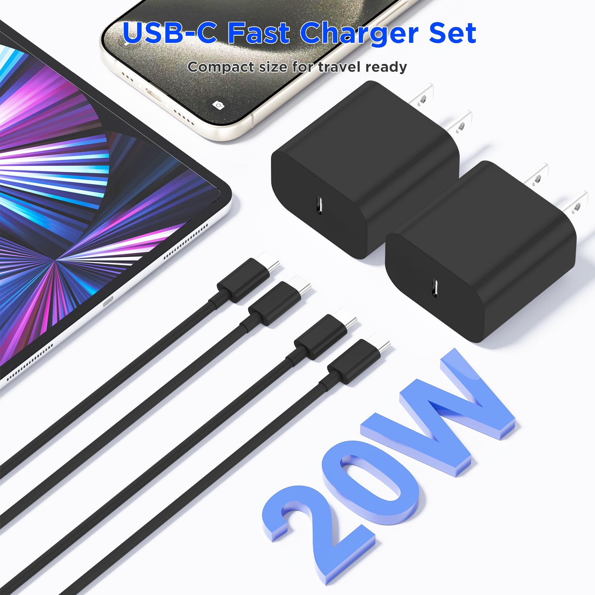 20W USB C Fast Charger Block 2-Pack for iPhone 16/15 Series & iPad - Quick Charge Compatible with iPhone 16 Pro Max/16 Pro/15 Pro Max/15 Pro/15 Plus, iPad Pro/Mini, MacBook - Perfect for Home, Office & Travel Charging