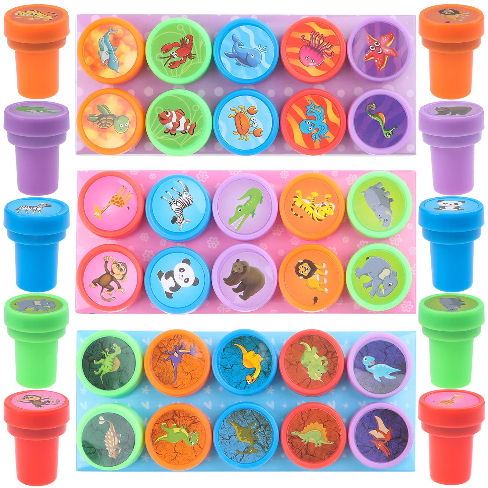 30-Piece Self-Inking Animal Stampers Set for Kids - Dinosaur, Ocean & Zoo Animals - Perfect for Birthday Gifts, Party Favors & Classroom Activities | Fun Learning Tool for Preschool & Homeschool Crafts