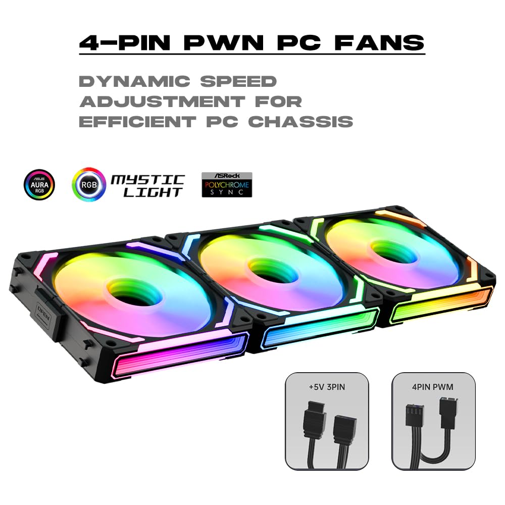 TZMRIT 120mm RGB PC Cooling Fan - Infinity Mirror Daisy Chain ARGB Triple Pack with Controller, Black | High Performance Case Fan for Gaming PC, Workstation & Home Office Setup