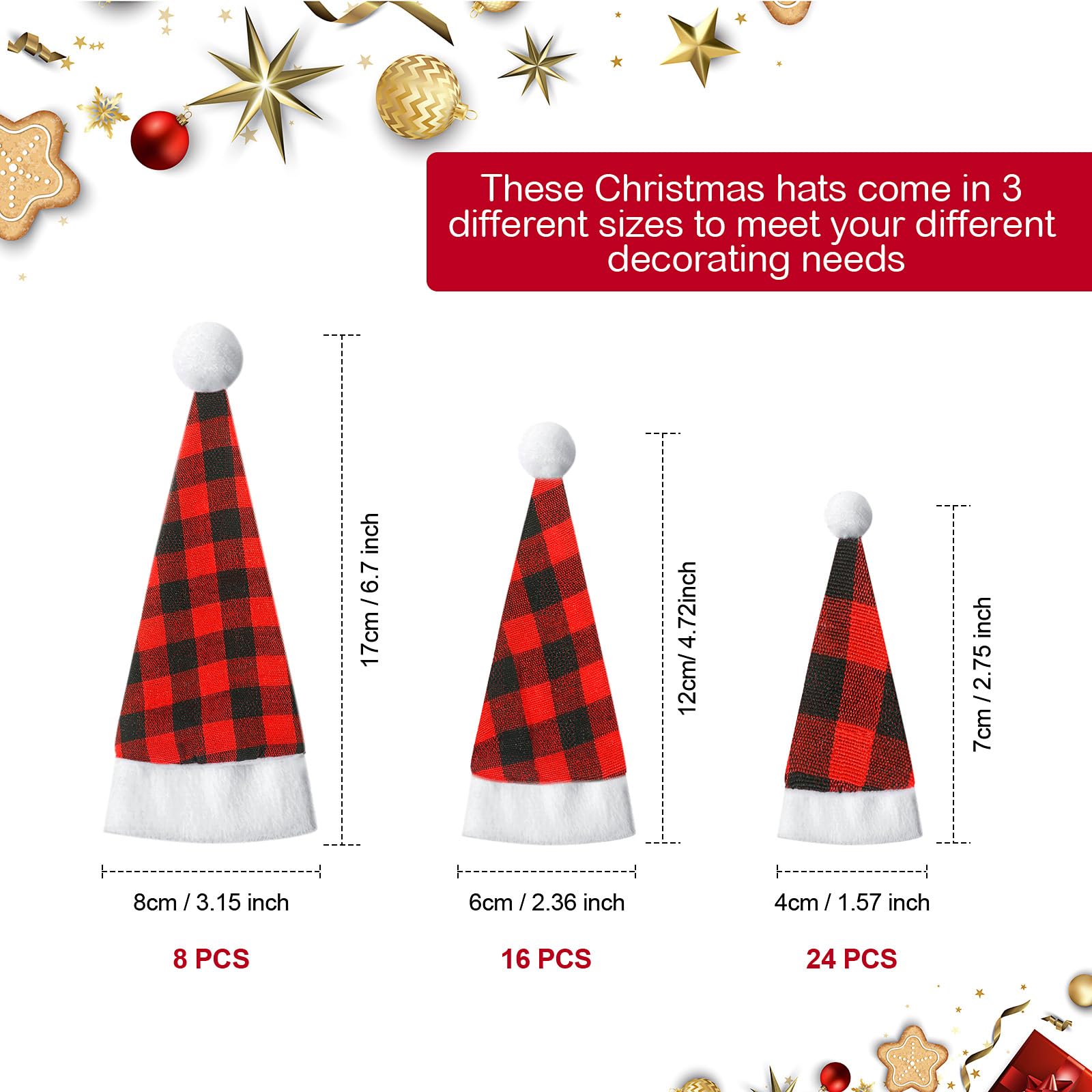 48 Pieces Mini Santa Hats for Christmas Crafts - Tiny Xmas Hats for Lollipop Toppers, DIY Holiday Decorations, Party Favors & Festive Gift Wrapping (Perfect for Christmas Trees, Cookies, Cupcakes & Small Gifts)