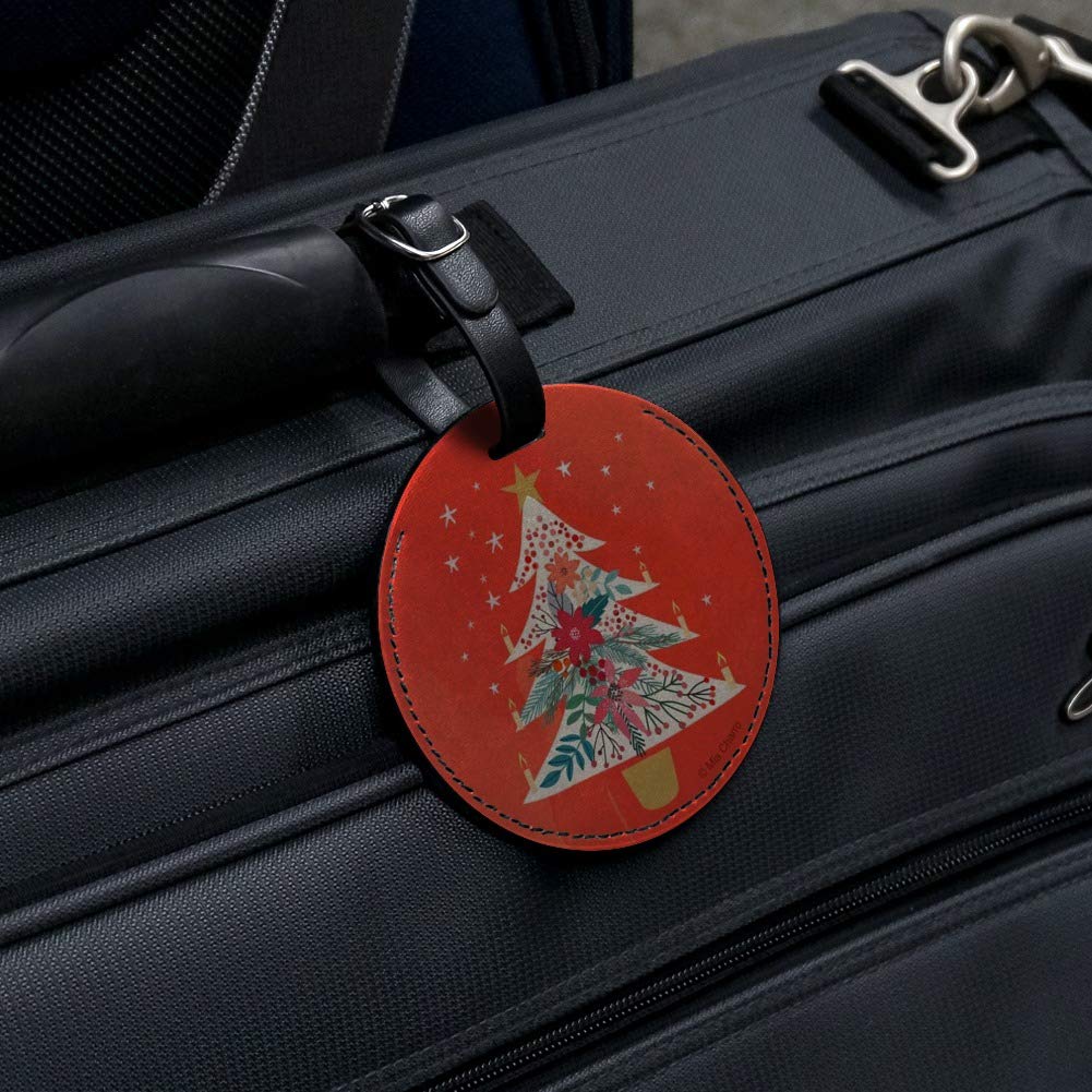 Christmas Tree with Candles Round Leather Luggage Tag - Personalized Carry-On ID Tag for Suitcases, Travel Bags & Backpacks | Perfect for Holiday Travel & Gift Giving