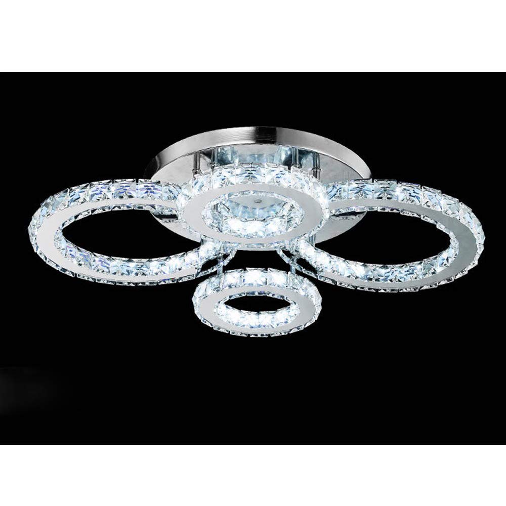 LITFAD 4 Halo Ring LED Ceiling Light - Modern Crystal Semi-Flush Mount Chandelier for Bedroom, Living Room, Hotel & Hall - Energy Efficient White Light - Perfect for Home Decor & Commercial Spaces