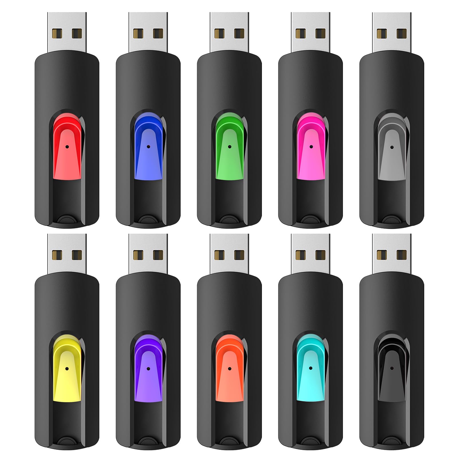 10-Pack 16GB USB Flash Drives - Retractable Thumb Drives, USB 2.0 Memory Sticks for PC & Mac - Bulk Mixed Color Flash Drives for Data Storage, File Backup, School, Office & Business Use (10PCS 16GB)