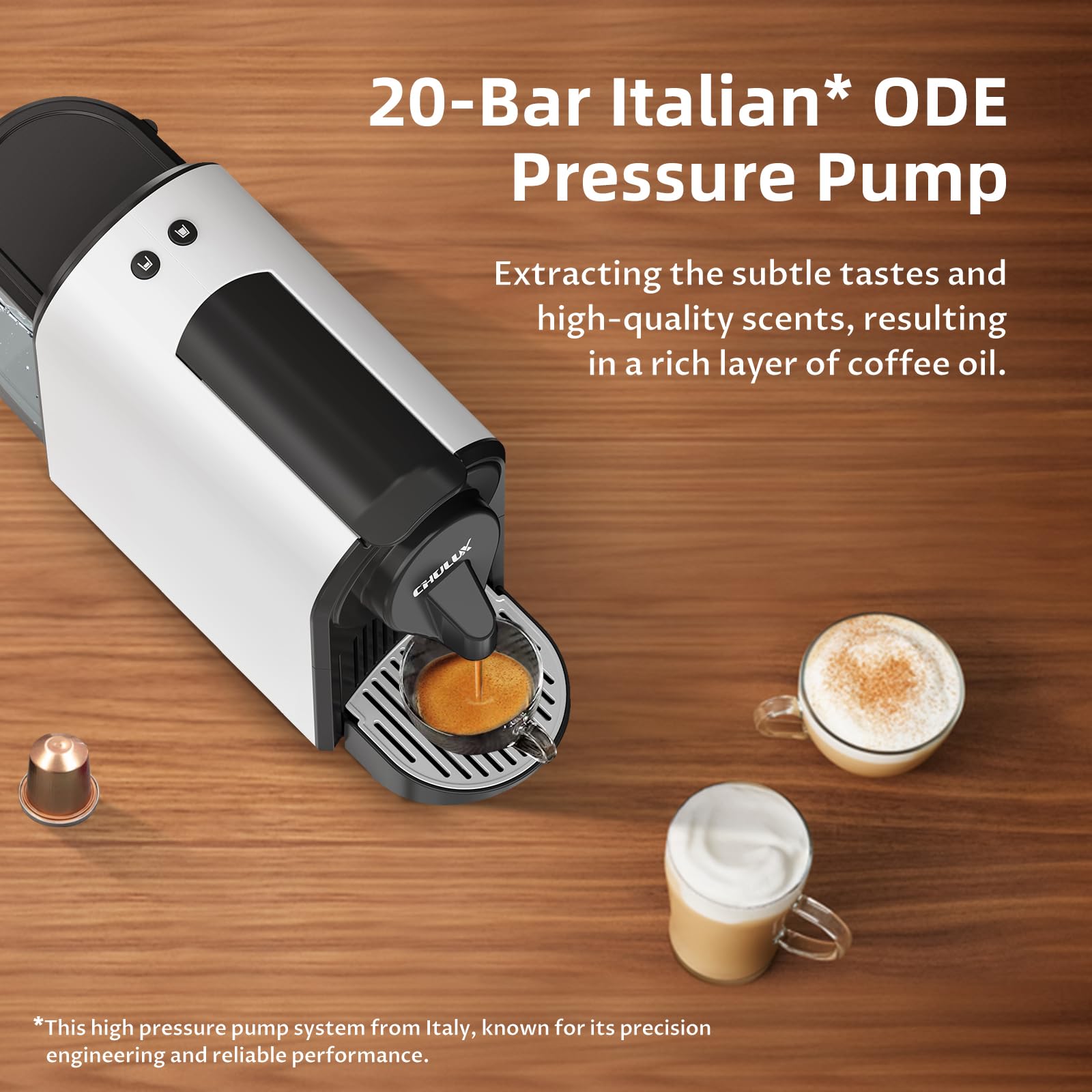 CHULUX Bafè-Pro Mini Espresso Machine for Nespresso Original Capsules - 20 Bar Pressure Single Serve Coffee Maker with Silver Drip Tray - Perfect for Home, Office & Small Spaces - Makes Rich Espresso & Lungo Coffee