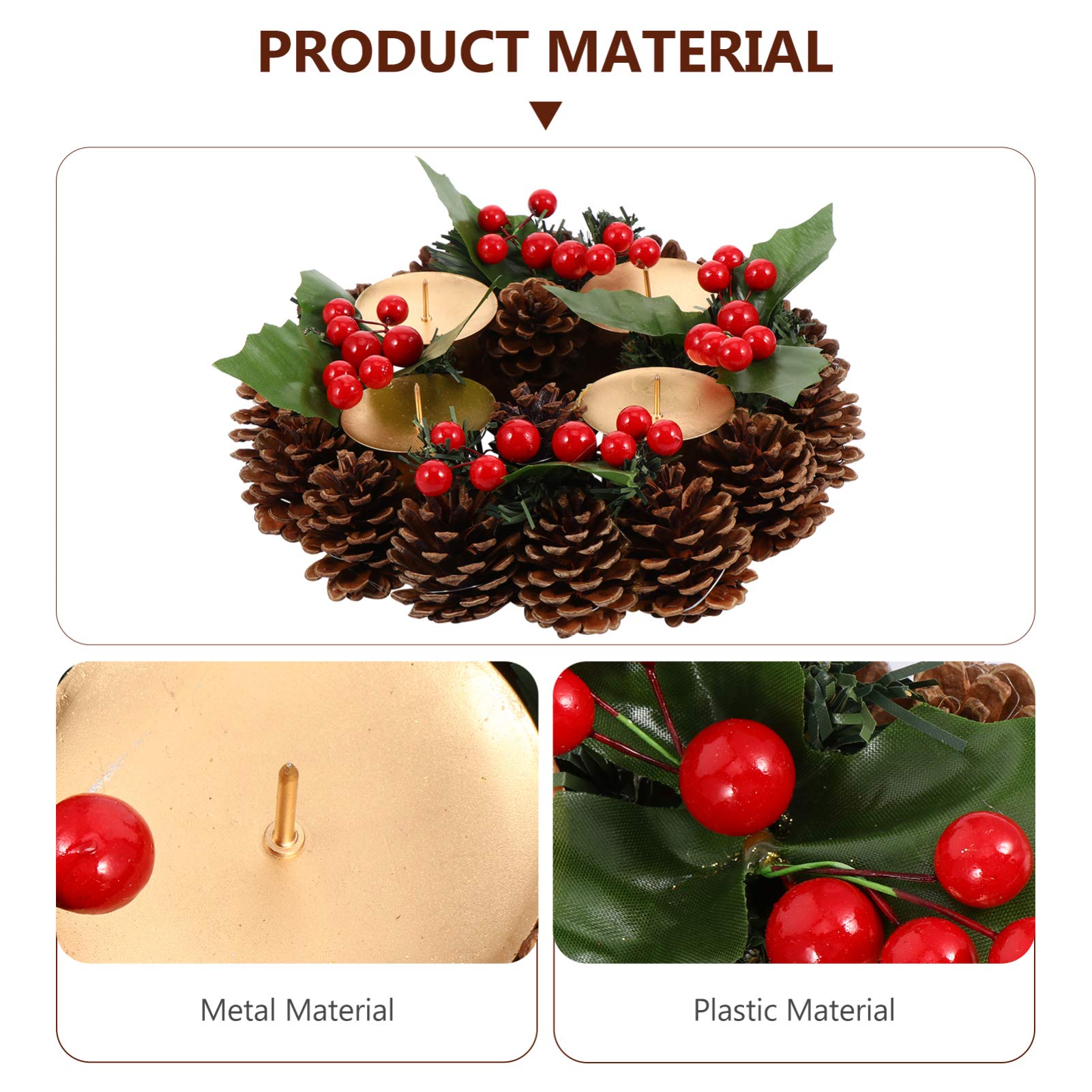 ABOOFAN Traditional Christmas Advent Wreath with 4 Candles - Pine Cone, Ribbon & Holly Berry Decor - Festive Holiday Table Centerpiece for Home, Church & Office Decorations