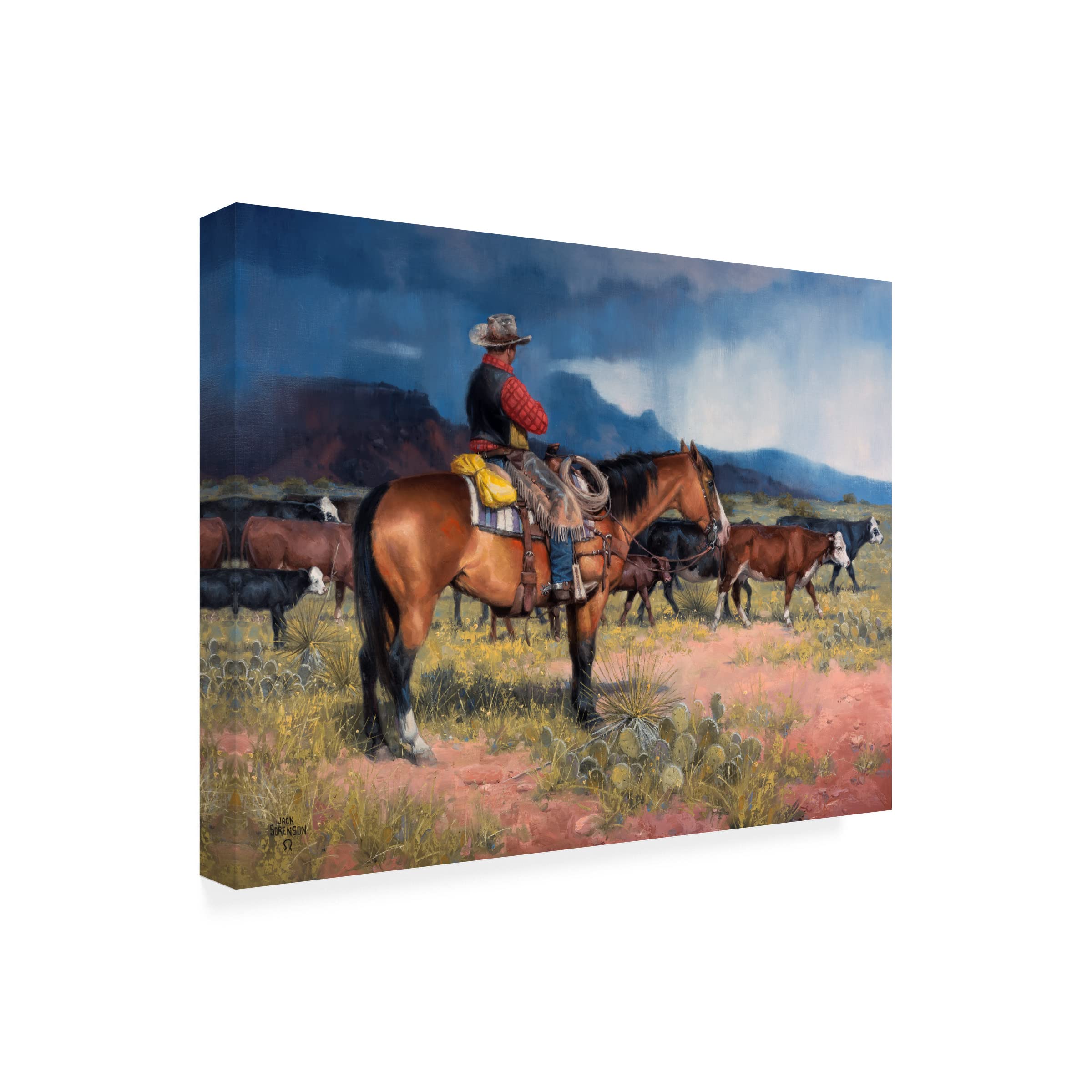 Jack Sorenson 'Twenty Years in The Saddle' Western Canvas Art Print - Cowboy & Horse Wall Decor for Living Room, Office & Ranch Style Homes