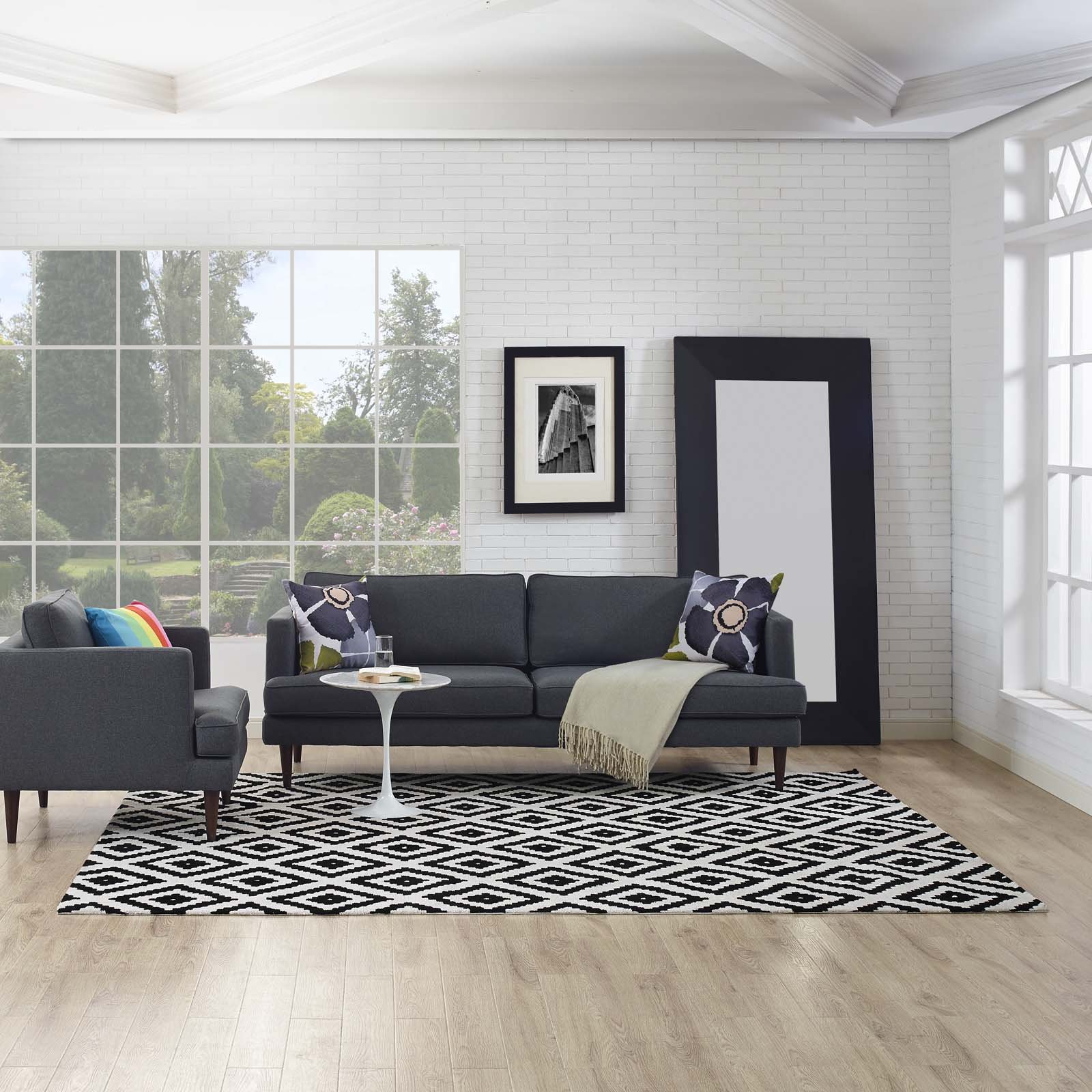 Modern Contemporary Urban Living Room Area Rug - Soft Fabric Carpet Runner in Multi White & Black - Perfect for Lounge, Bedroom, and Hallway Decor