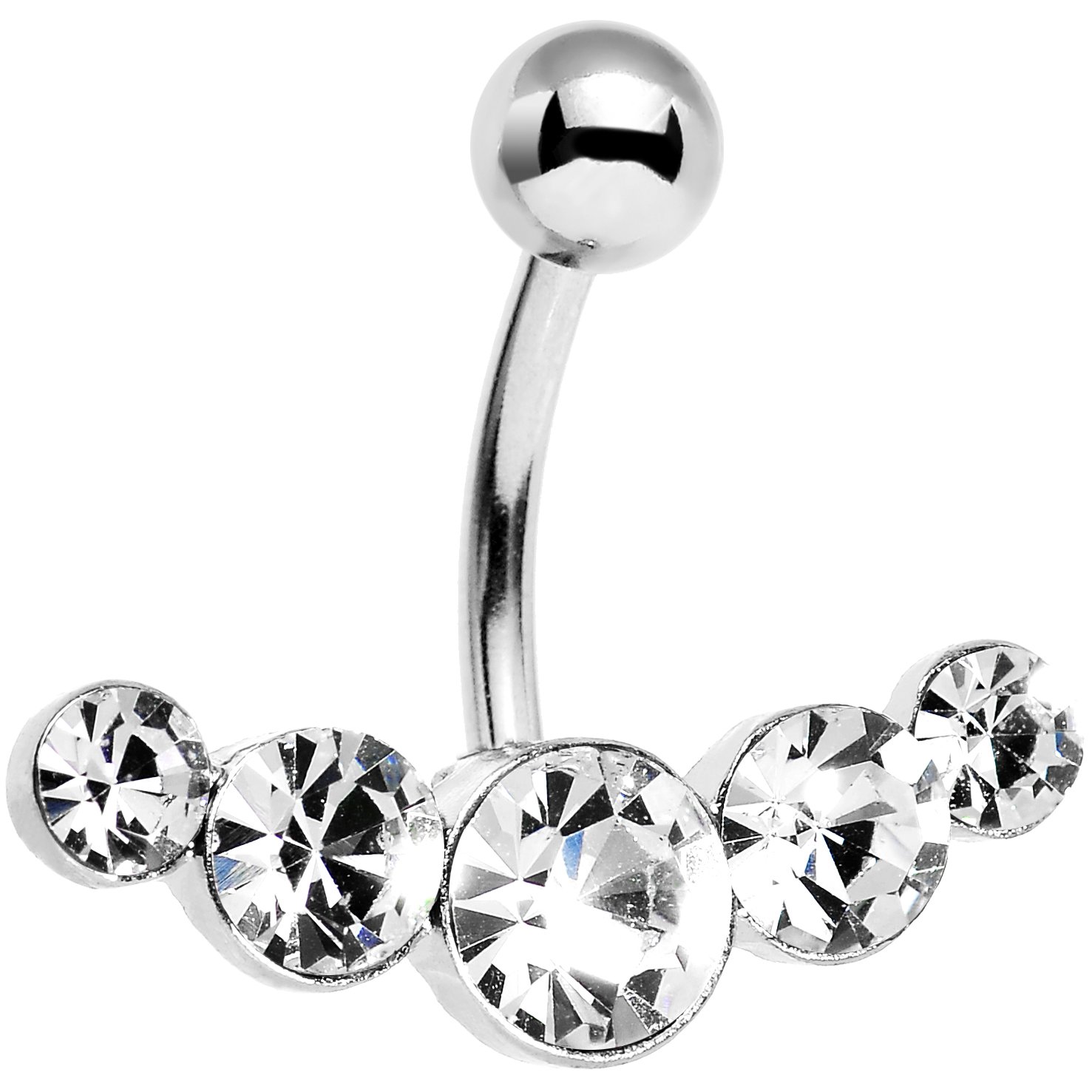 Body Candy Clear Five Across Stainless Steel Belly Button Ring - Hypoallergenic Navel Piercing Jewelry for Women, Perfect for Everyday Wear & Belly Dance Costumes