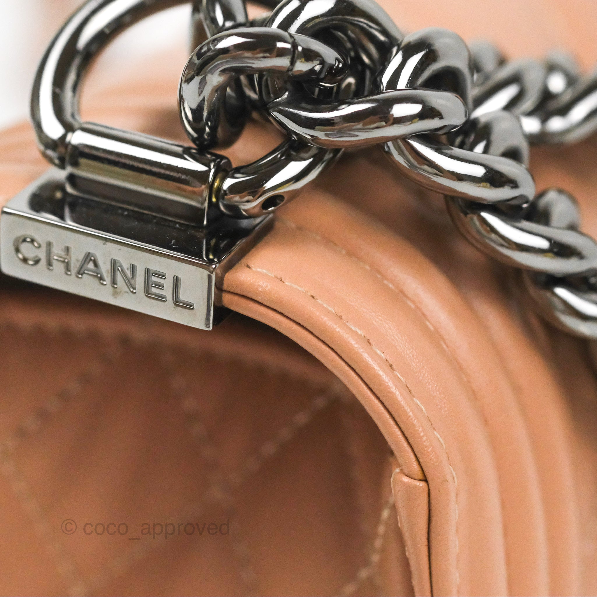 Chanel Chevron & Quilted Medium Boy Bag in Beige Calfskin with Gun Metal Hardware - Luxury Crossbody Bag for Women, Perfect for Date Night & Evening Events