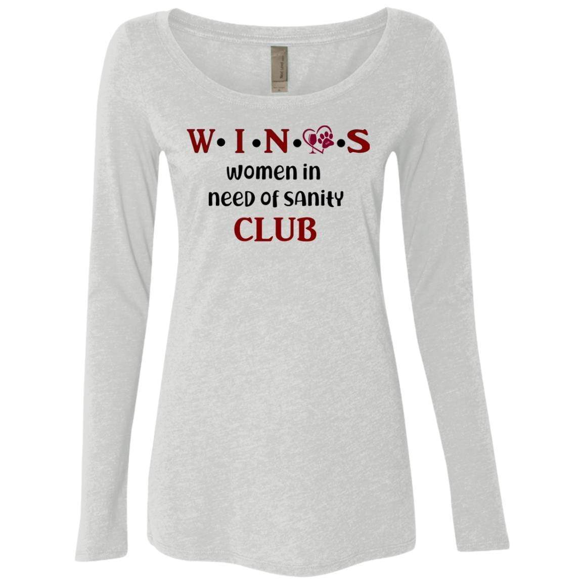 WineyBitches.Co WINOS Club Women's Tri-Blend Long Sleeve Scoop Neck T-Shirt with Burgundy Lettering - Perfect for Wine Tasting, Girls' Night Out & Casual Wear