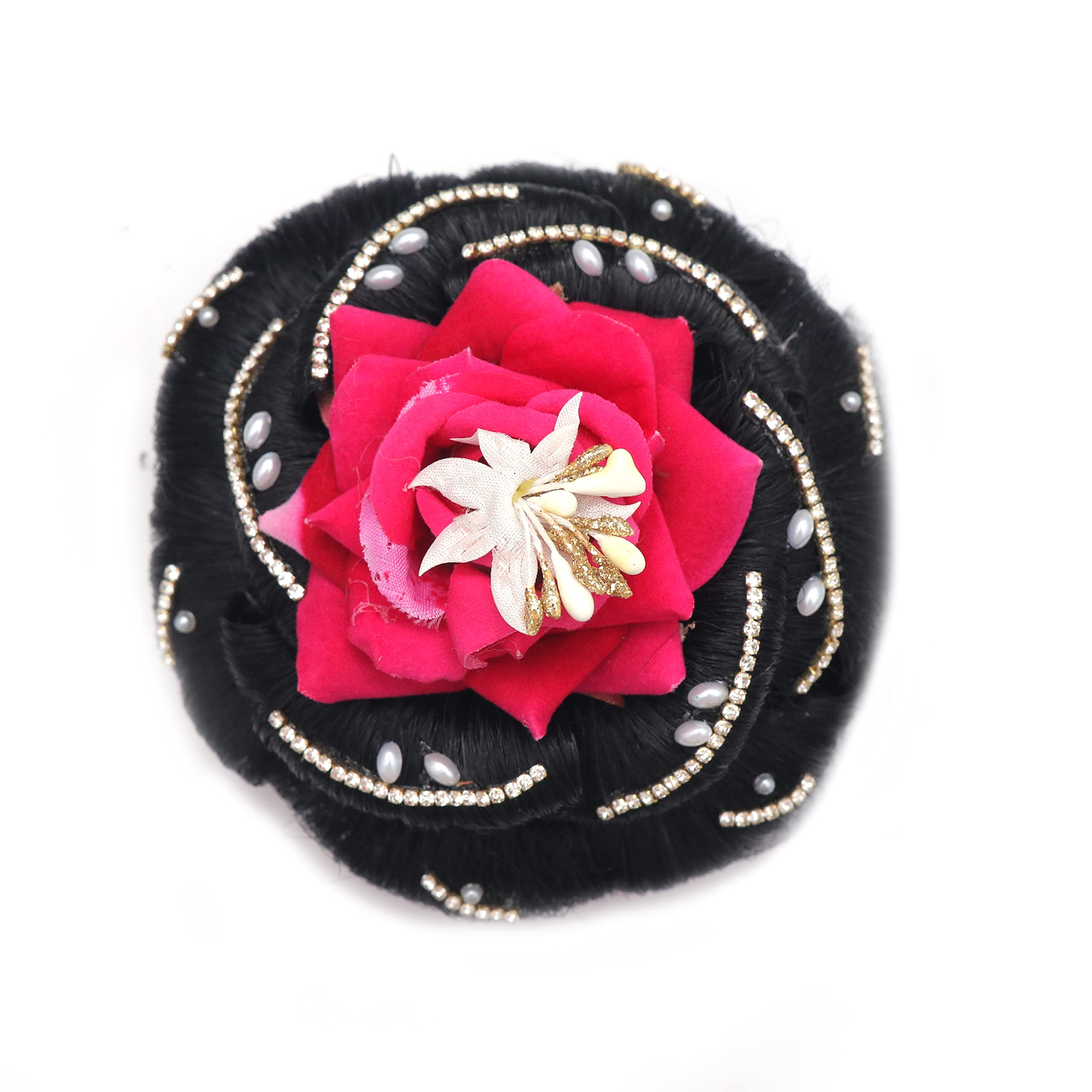 NAVMAV Artificial Red & Black Rose Flower Bun Hair Clip - Bridal Wedding Hair Accessory for Women & Girls - Perfect for Weddings, Parties & Special Occasions - Pack of 1