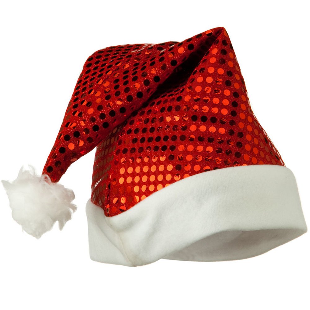 Sparkling Red Sequin Santa Hat with White Trim - One Size Fits Most (OSFM) for Christmas Parties, Holiday Photos & Festive Celebrations