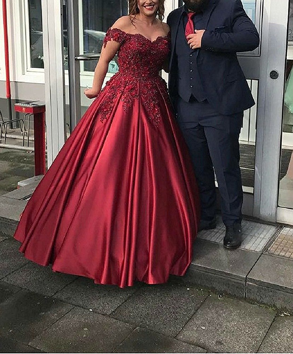 Lemai Long Off The Shoulder Floral Beaded Lace Appliques Prom Evening Dresses - Elegant Formal Gown for Homecoming, Wedding & Special Occasions