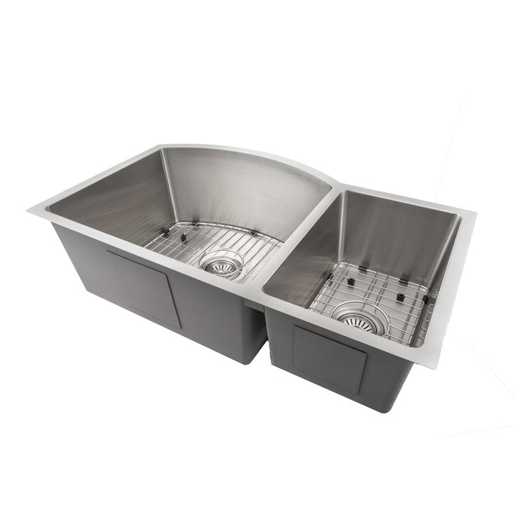 ZLINE SC70D 33 33-Inch Undermount Double Bowl Stainless Steel Kitchen Sink with Bottom Grid - Durable & Stylish for Modern Kitchens, Perfect for Meal Prep & Cleanup