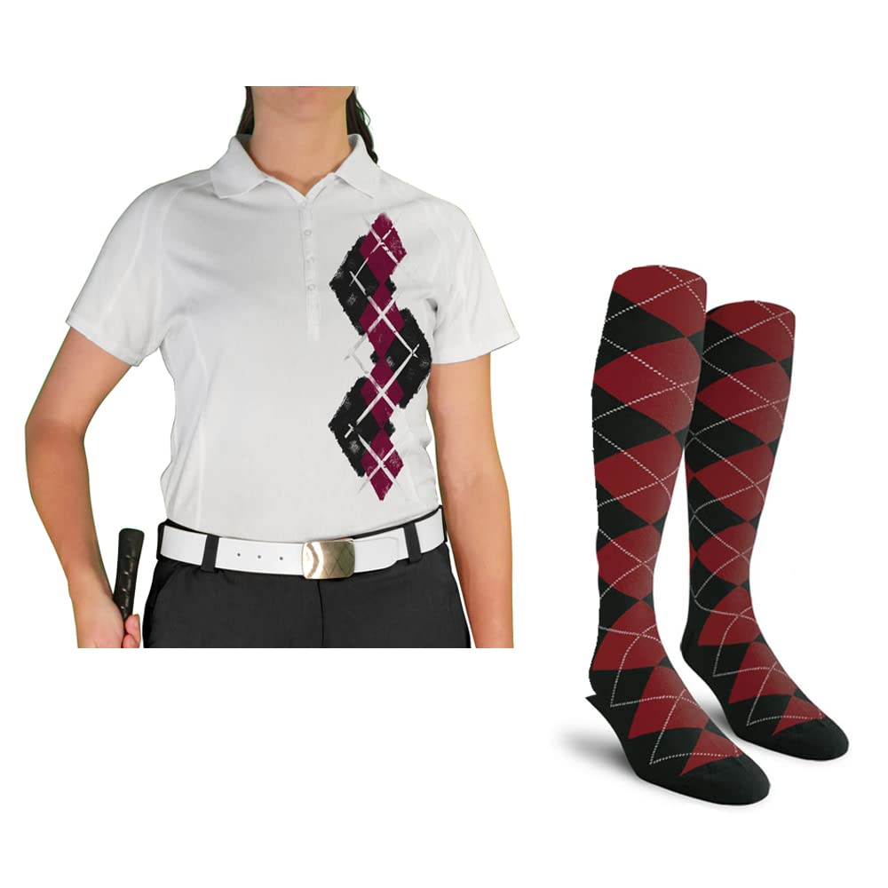 Dry Fit Short Sleeve Graphic Golf Polo Shirt with Socks for Women - Argyle Paradise Print - Moisture Wicking Athletic Top (AA-ZZ) | Perfect for Golf, Tennis & Casual Summer Outfits
