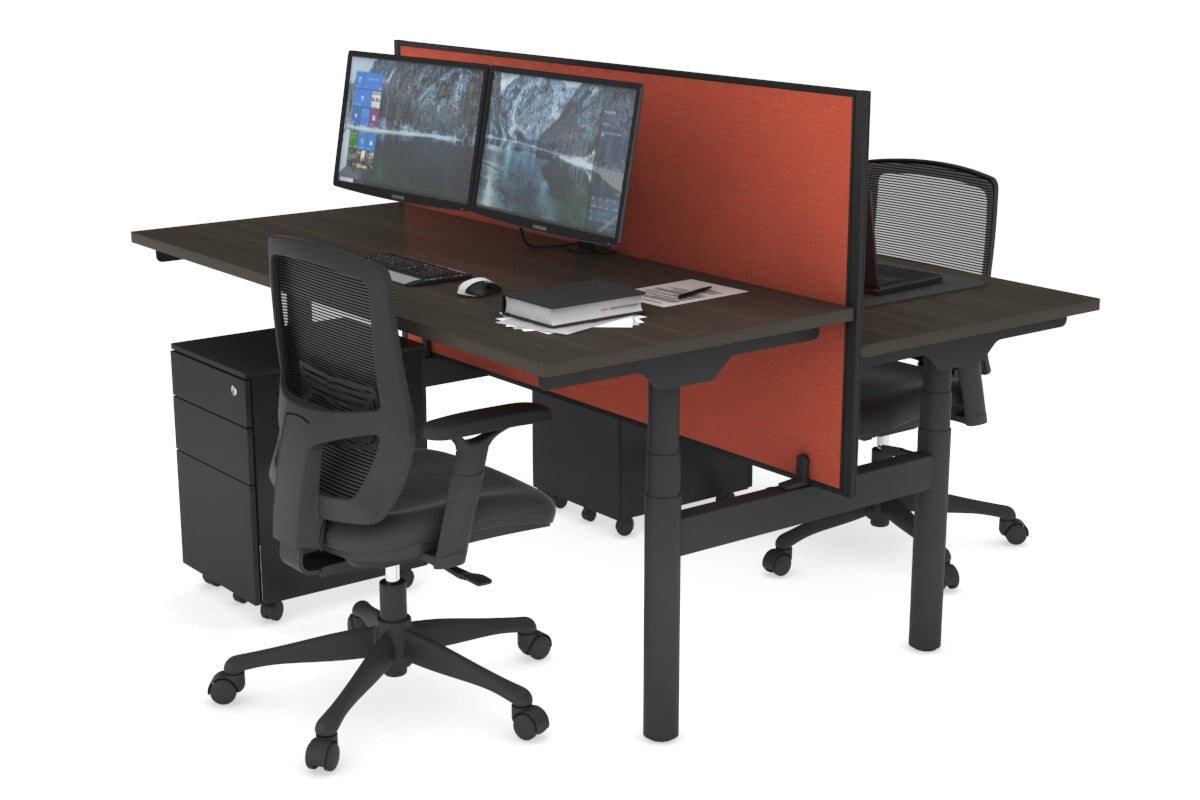 Flexi Premium Height Adjustable 2-Person H Bench Workstation - Black Frame [1800L x 700W] - Ergonomic Office & Home Workspace Solution for Shared Desks