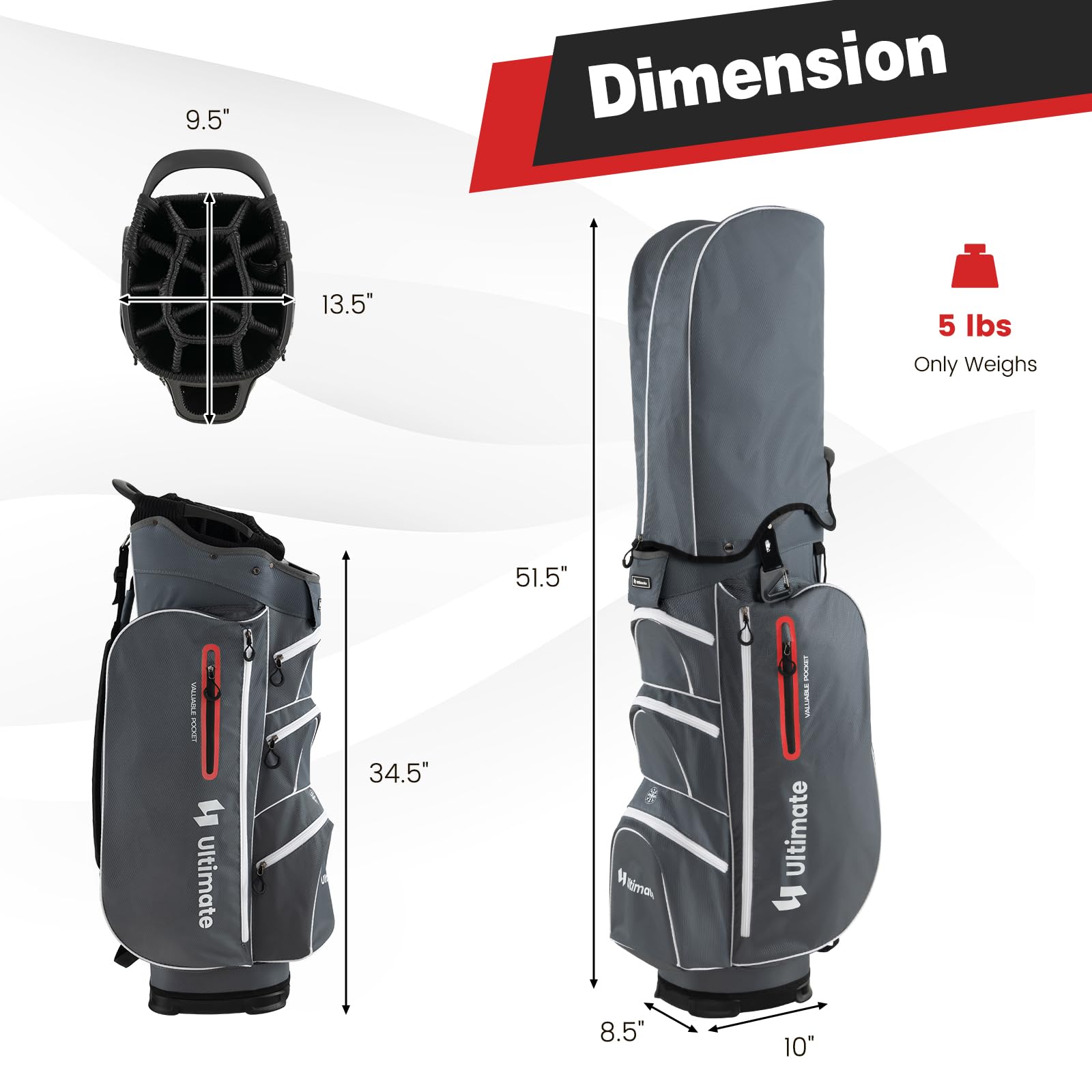 Premium 15-Way Golf Cart Bag with 7 Zippered Pockets & Cooler | Lightweight Golf Club Organizer with Rain Hood, Umbrella Holder & Shoulder Strap | Perfect for Men & Women Golfers on Course or Driving Range