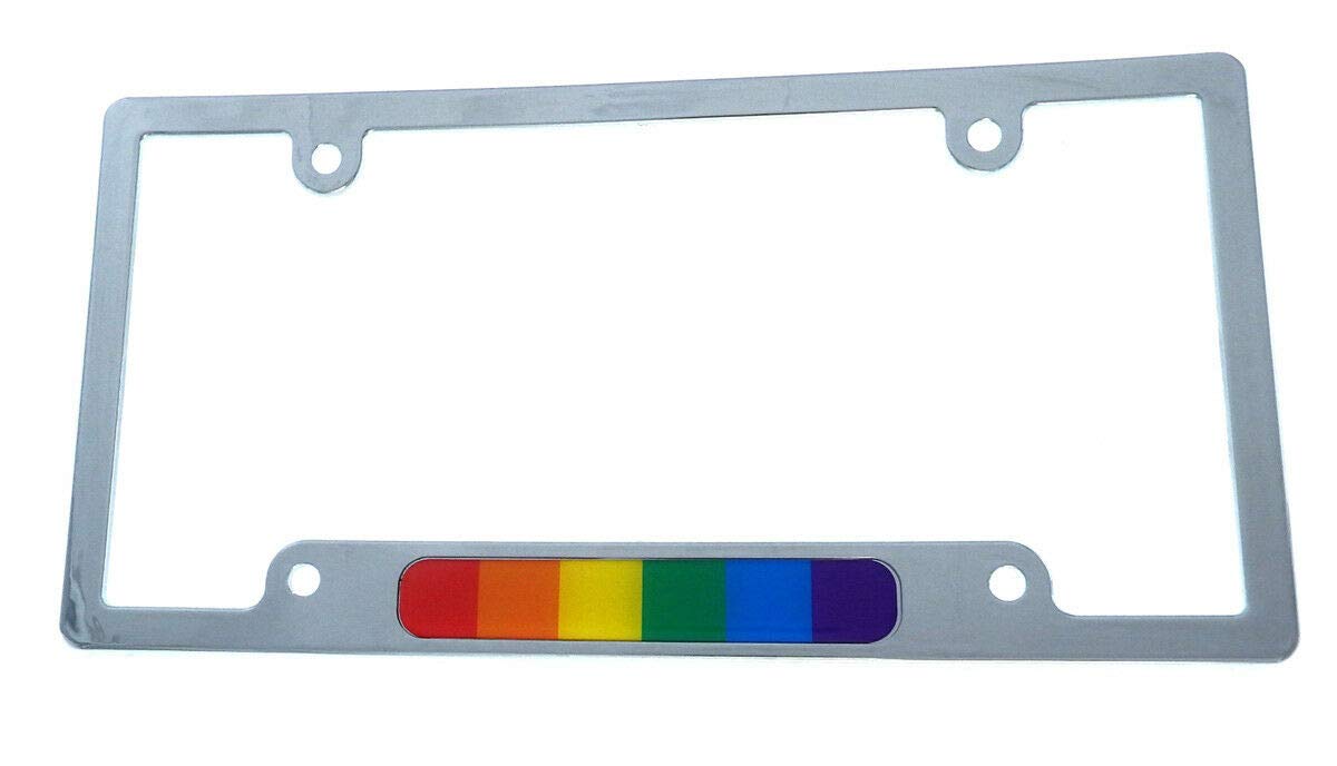 LGBTQ+ Pride Rainbow Car License Plate Frame - Chrome Plated Plastic for Gay Lesbian Bisexual Trans Ally - Perfect for Pride Month, Parades & Showing Support
