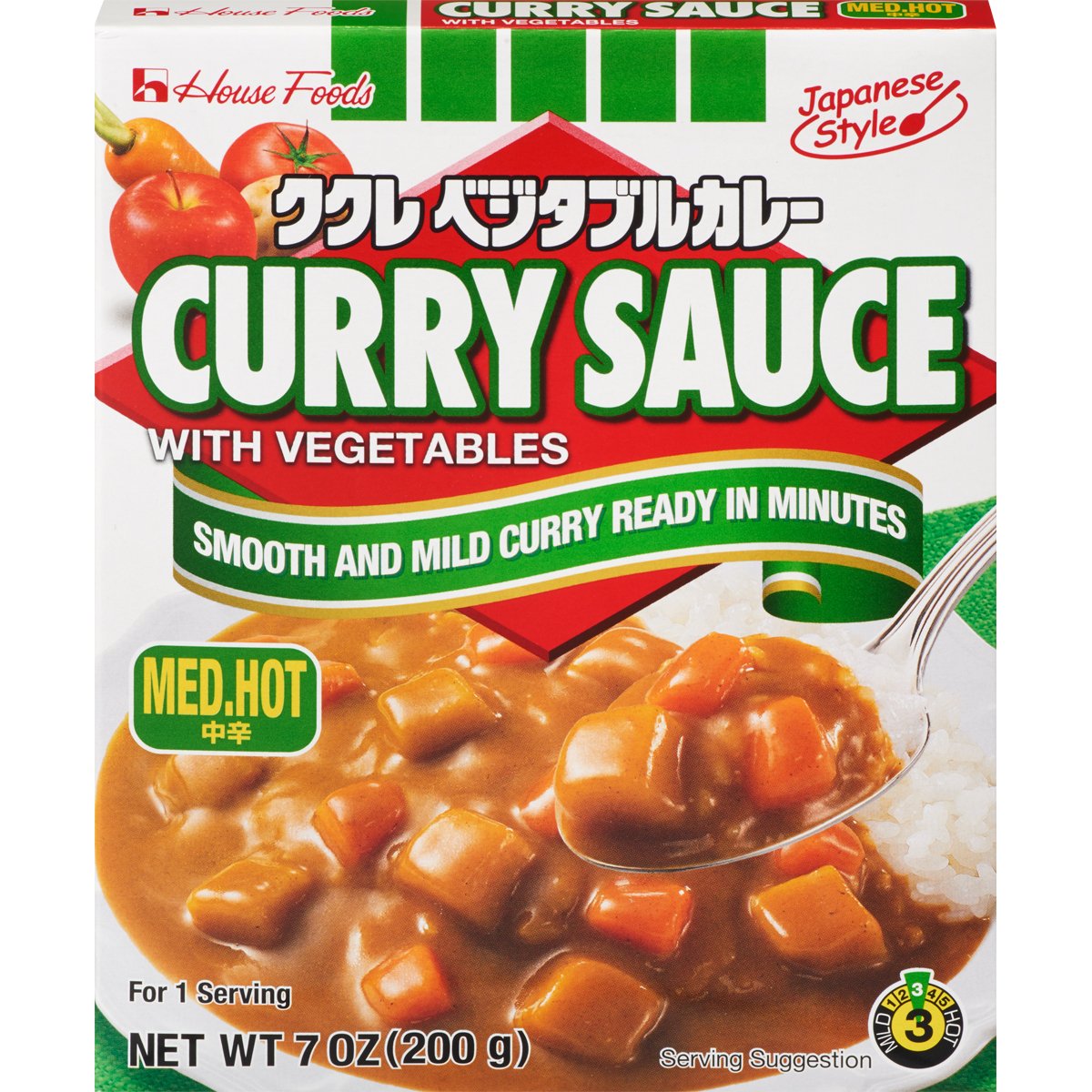 House Foods Japanese Curry Sauce with Vegetables, Medium Hot Spicy Flavor - 7 Ounce Boxes (Pack of 10) - Perfect for Rice, Noodles & Home Cooking